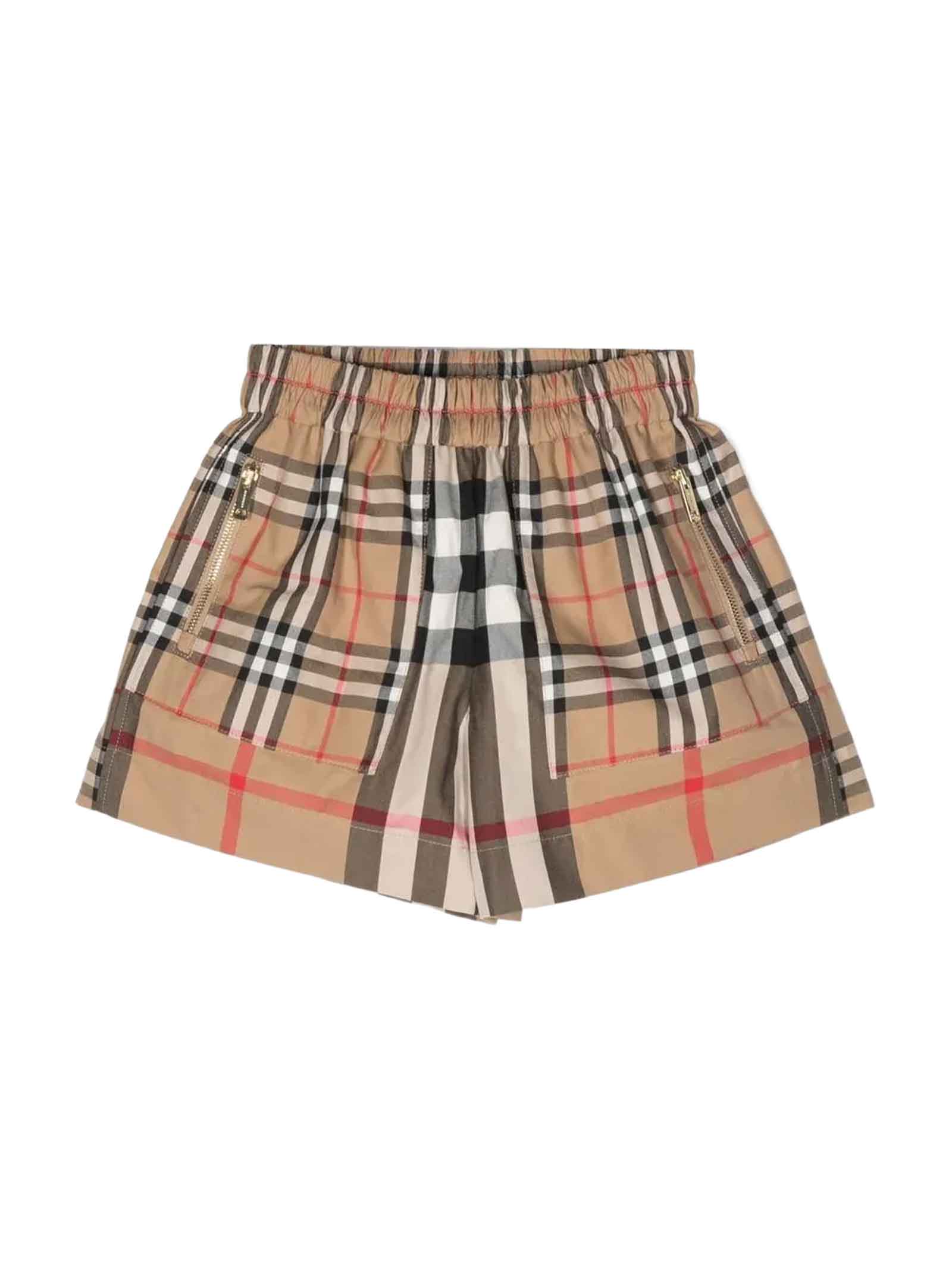 Burberry Kids'  Childrens Panelled Check Cotton Shorts In Archive Beige