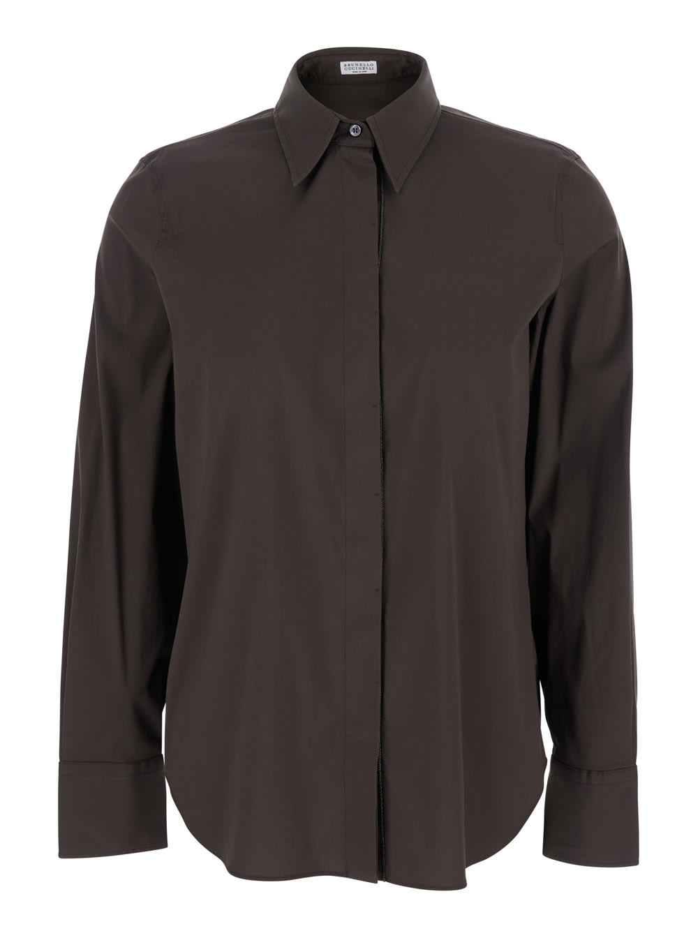 Brunello Cucinelli Brown Shirt With Classic Collar And Dropped Shoulders In Cotton Blend Woman