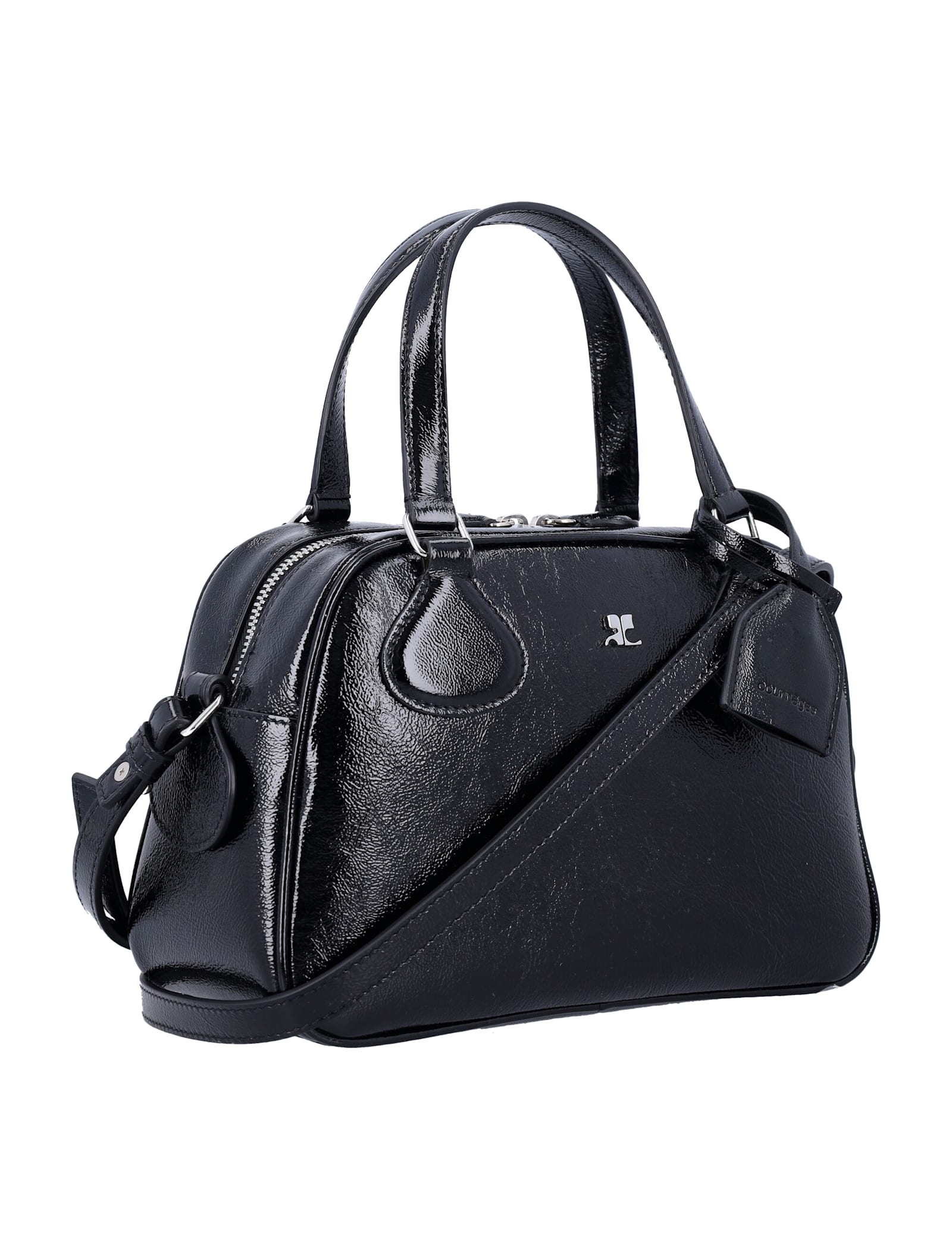 Courrèges Courregès Ac Stud Naplack Leather Mini Bowling Bag In Black