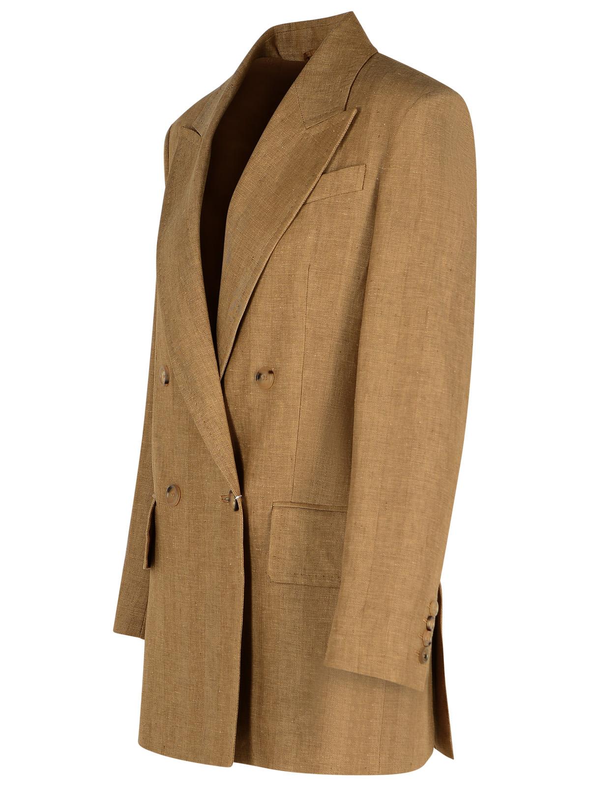 Max Mara Gerla Brown Linen Blazer In Leather Brown