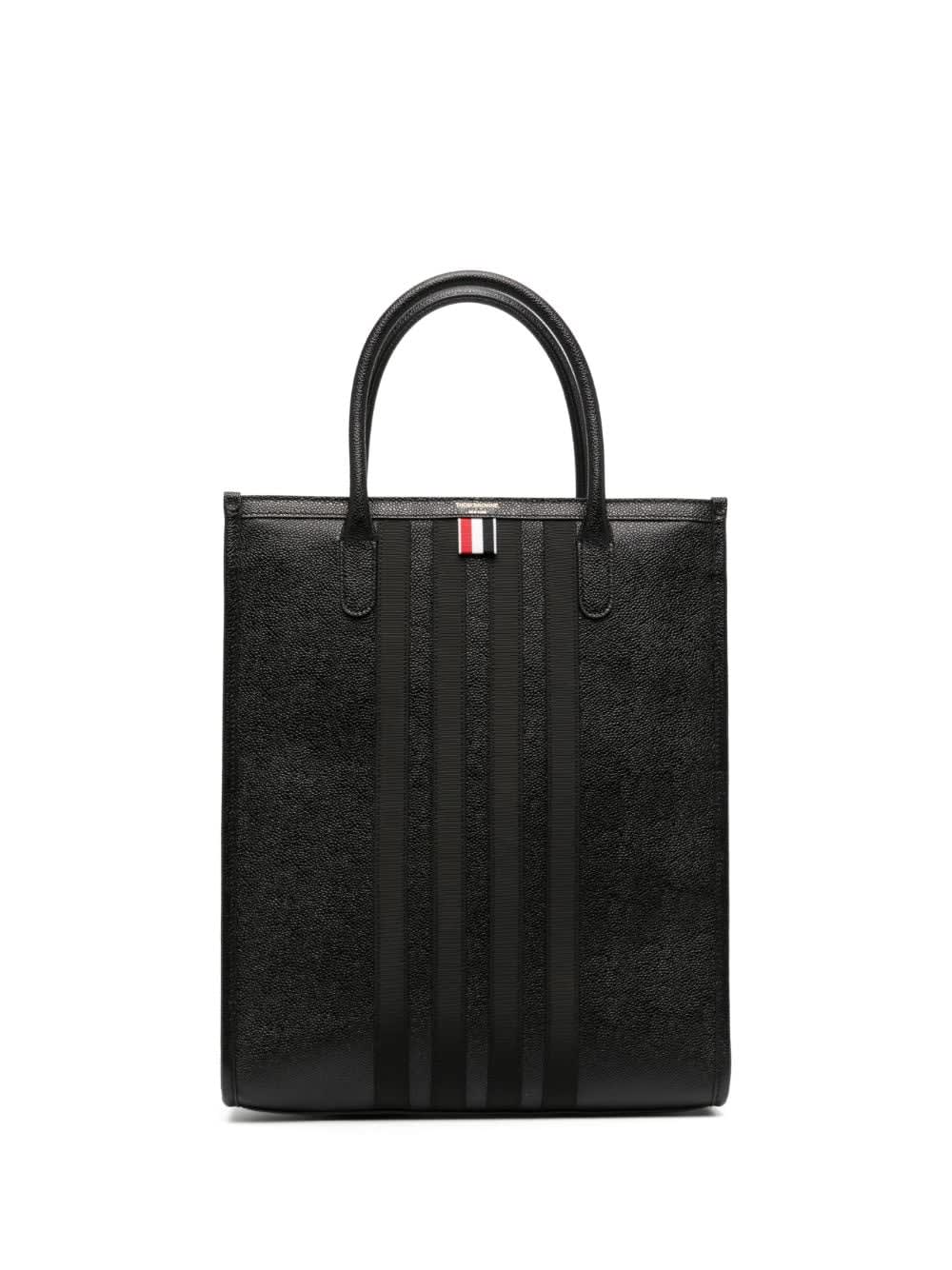 Shop Thom Browne 4-bar Leather Tote Bag In Black