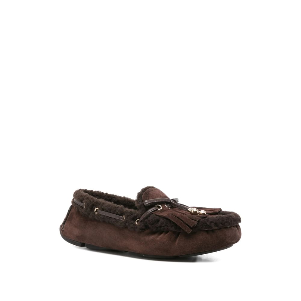 Jimmy Choo Manon Suede Shearling-lined Loafers In Brown