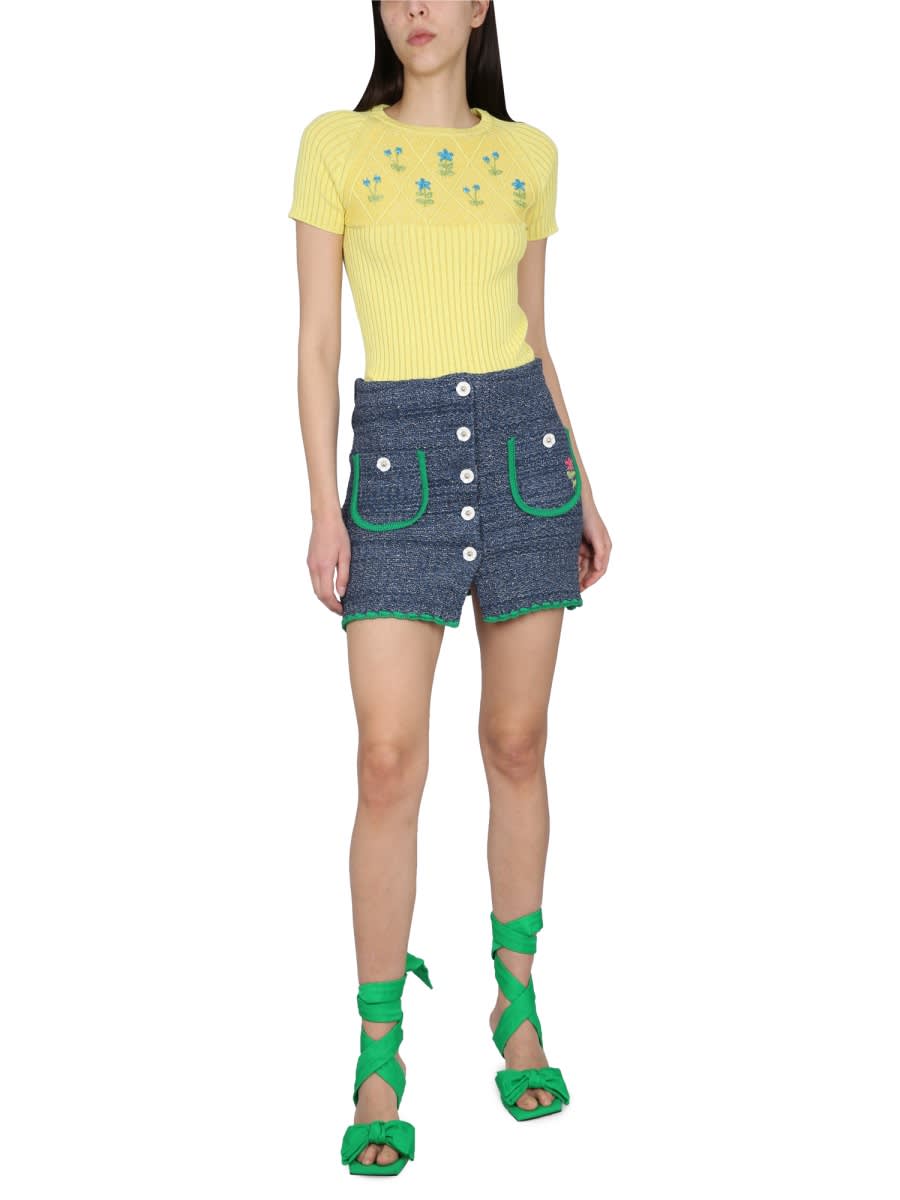 Cormio Diamond Embroidered Ribbed Metallic Cotton-blend Top In Yellow