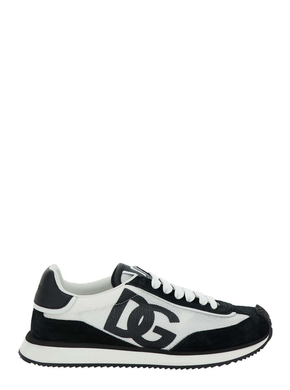 Shop Dolce & Gabbana Dg Cushion White And Black Low Top Sneakers With Logo Print In Mixed Materials Woman