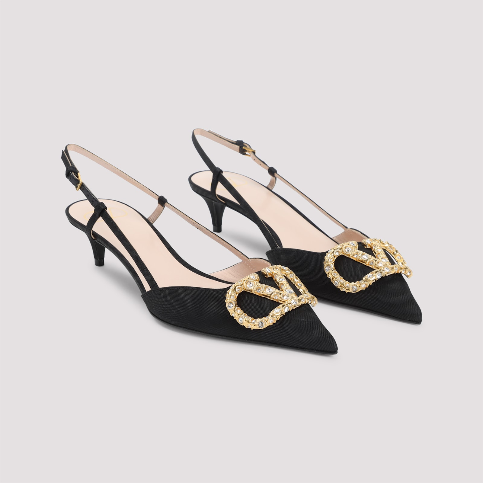 Valentino Crystal Buckle Pointed Toe Stiletto Pumps In Black