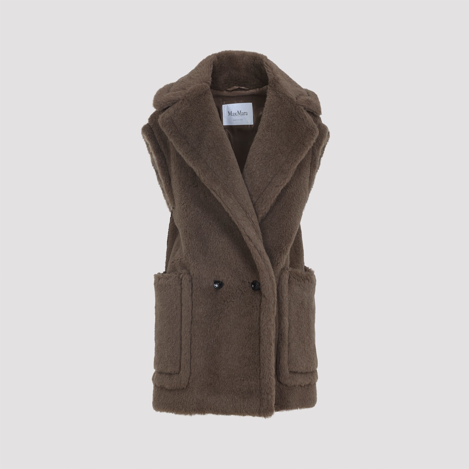 Max Mara Bormida Fur Double-breasted Vest In Brown