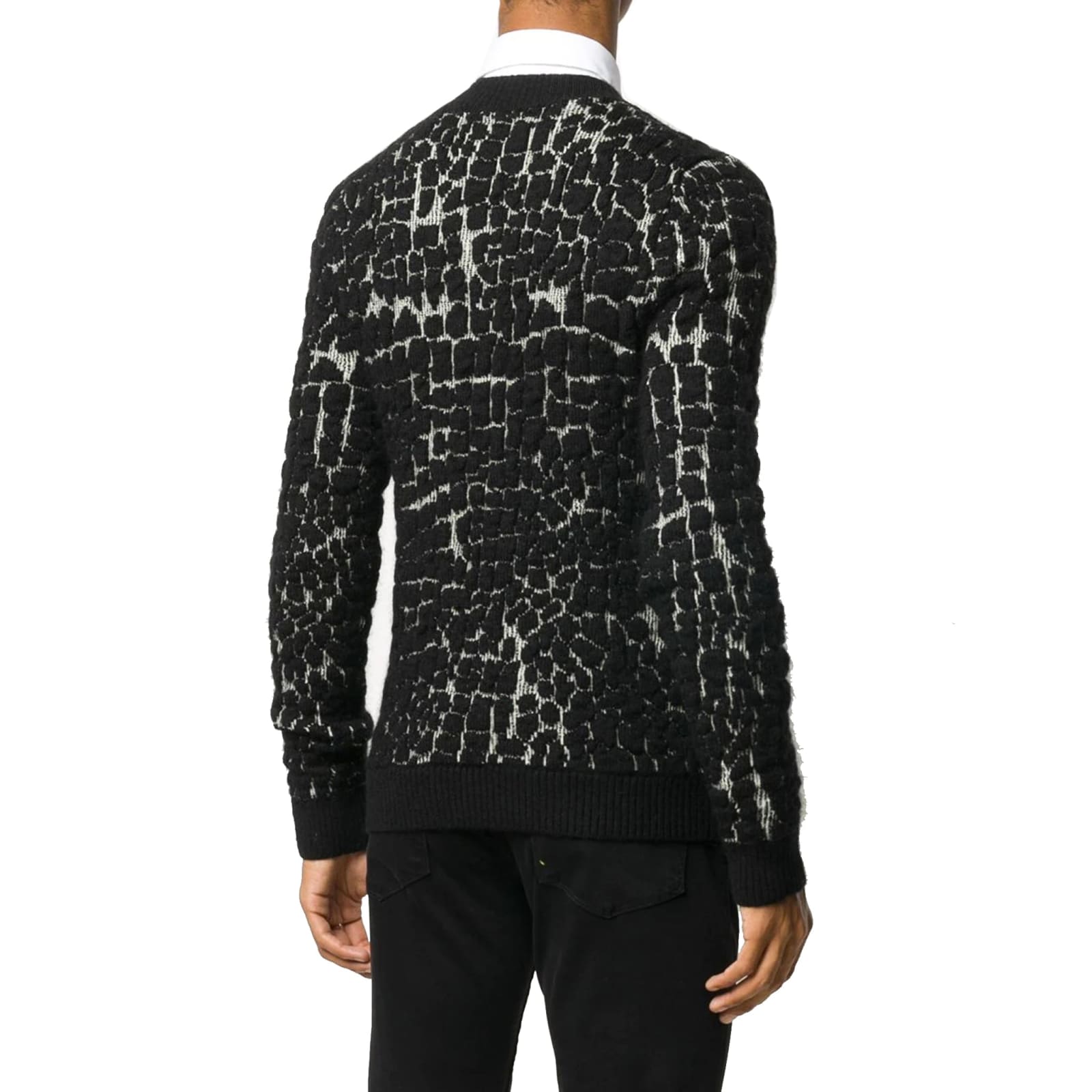 Shop Saint Laurent Wool Mosaic-effect Jumper In Black