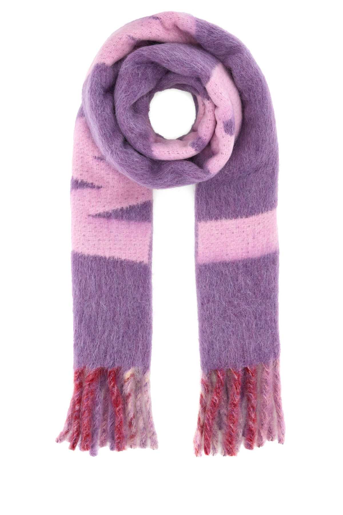 Shop Marni Embroidered Wool Blend Scarf In Pruneviolet