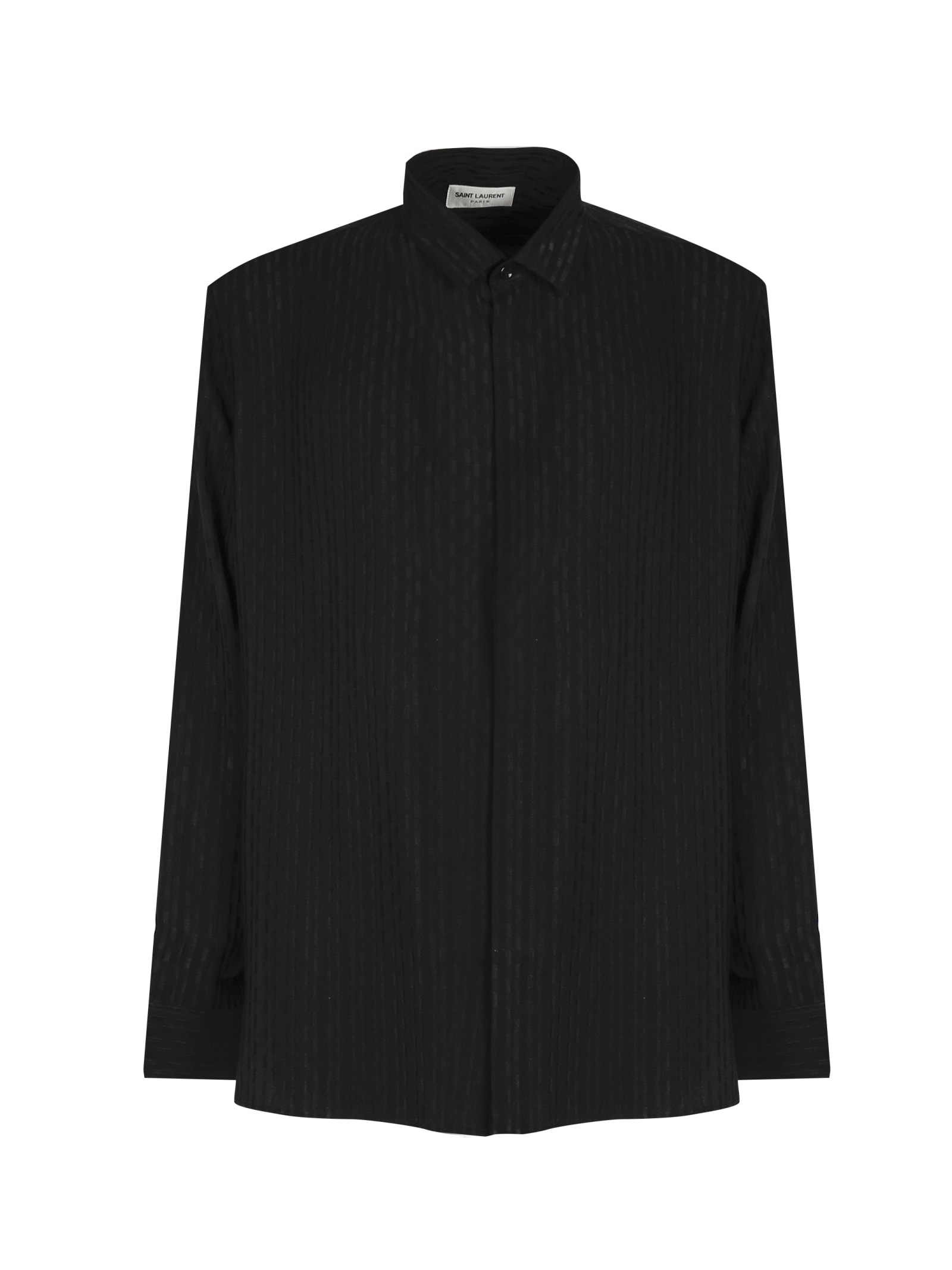 SAINT LAURENT CLASSIC SHIRT WITH YVES COLLAR IN STRIPED MATT AND SHINY SILK