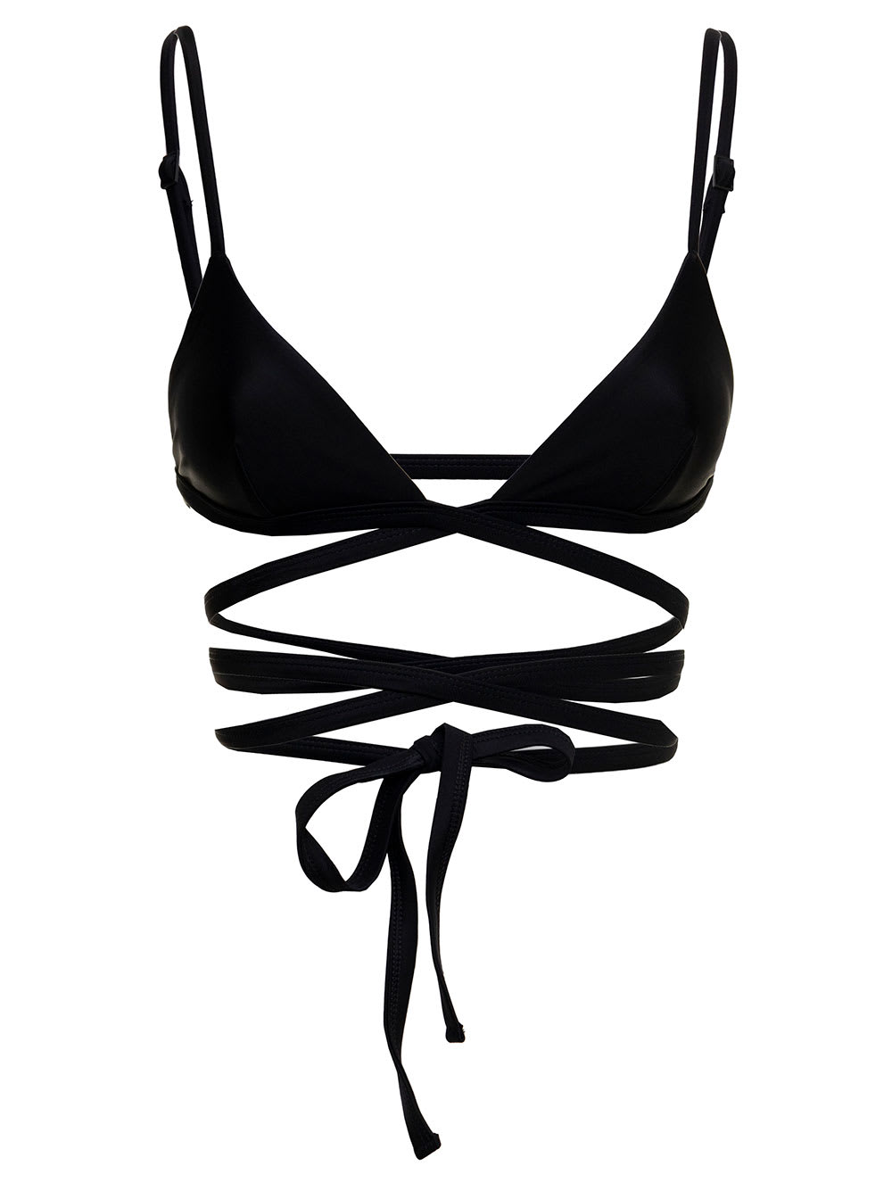 Shop Matteau Womans Black Nylon Bikini Top With Crossed Laces