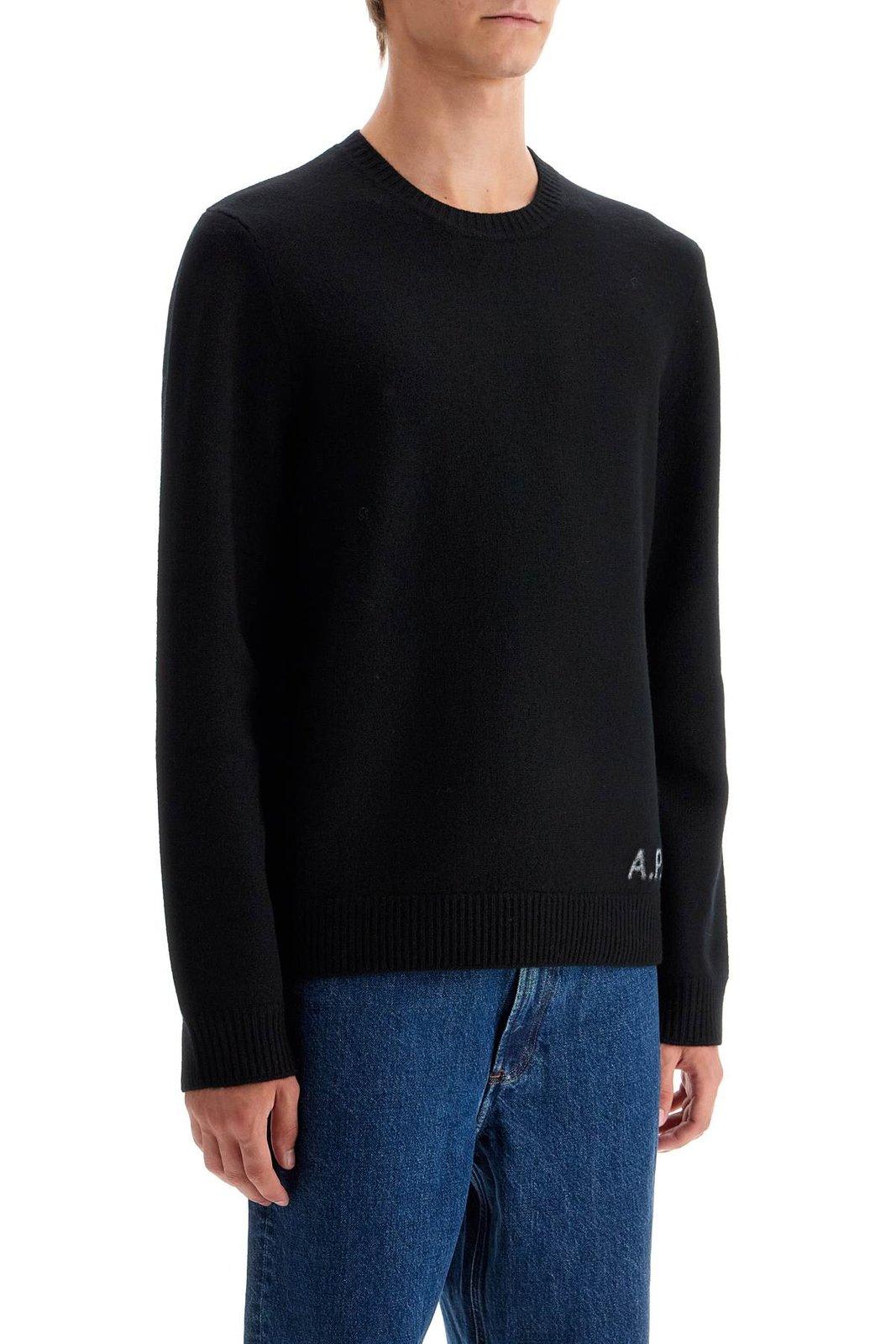 Shop Apc Crewneck Knitted Jumper A.p.c. In Black