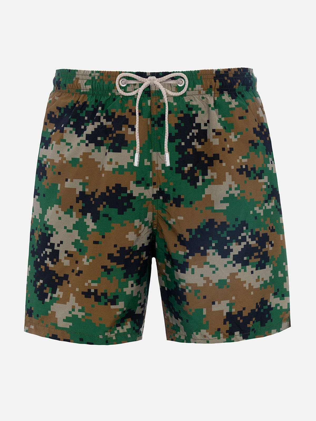 Mc2 Saint Barth Man Lightweight Fabric Swim-shorts Lighting With Camouflage Print In Green