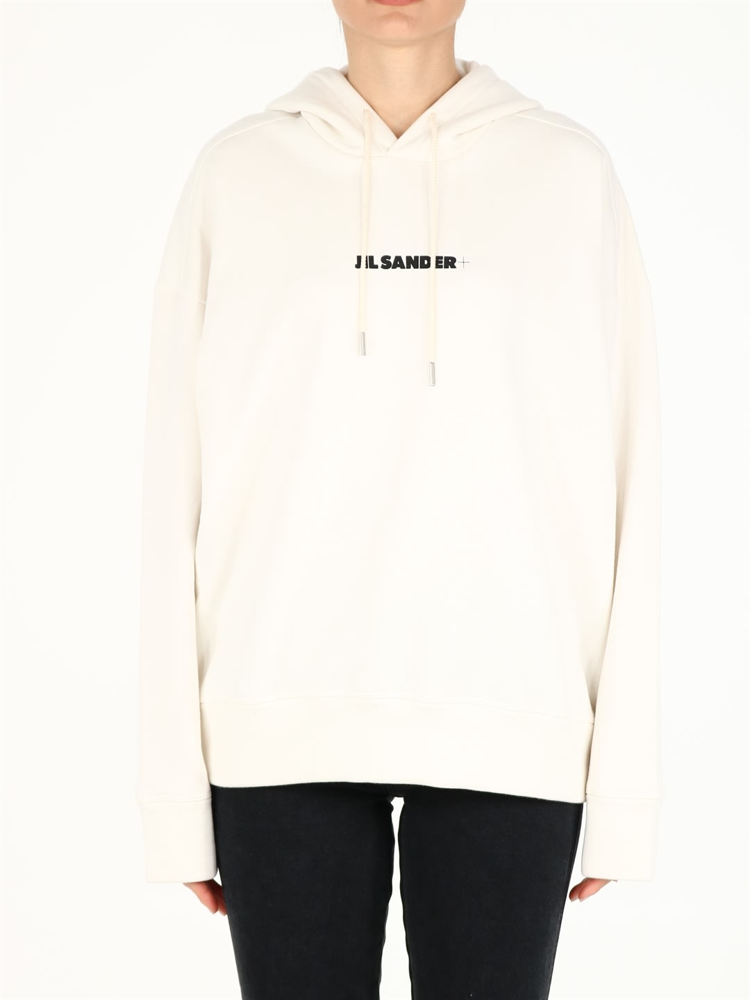 Jil Sander Logo Print Cotton Hoodie In White