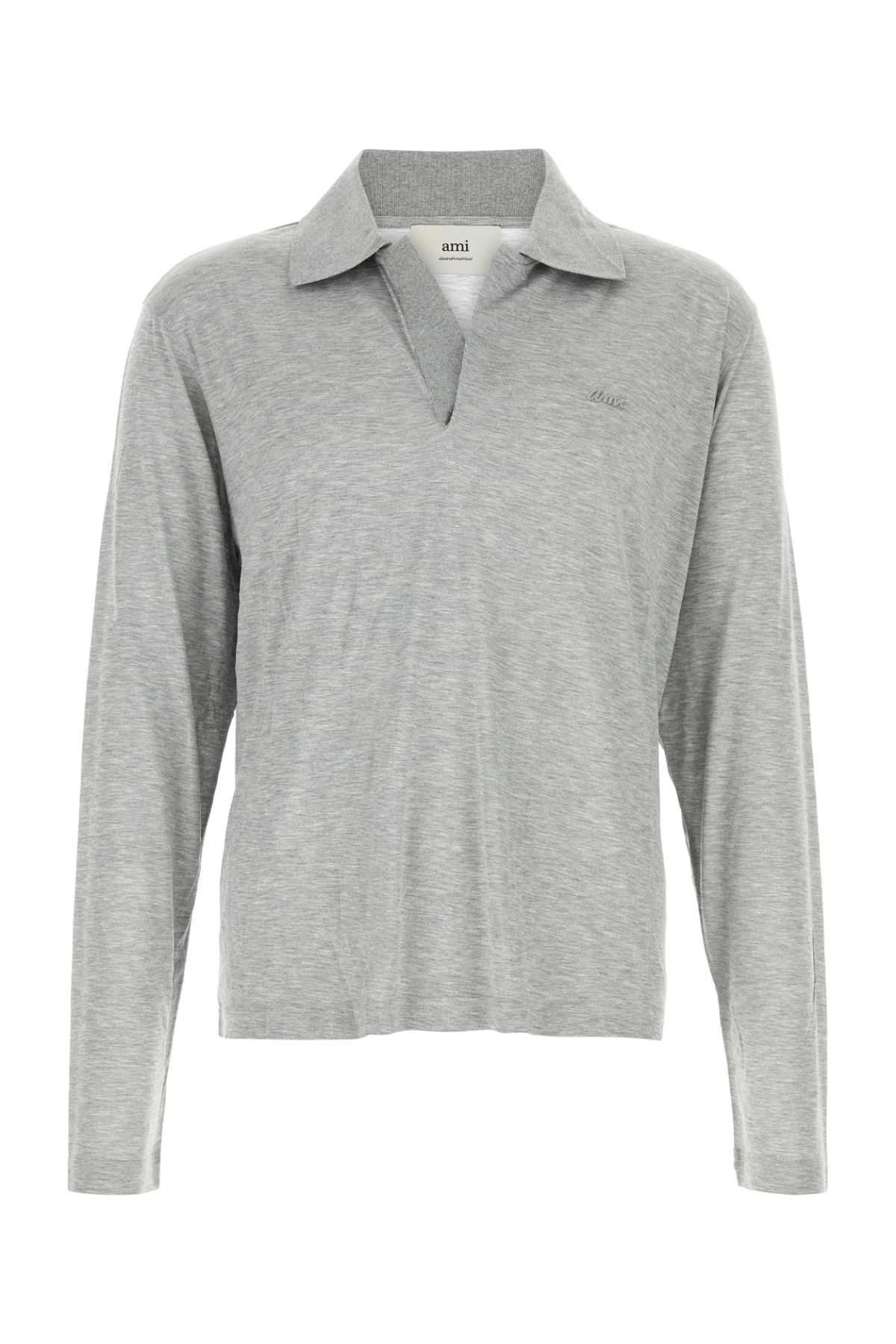 Grey Viscose Blend Polo Shirt