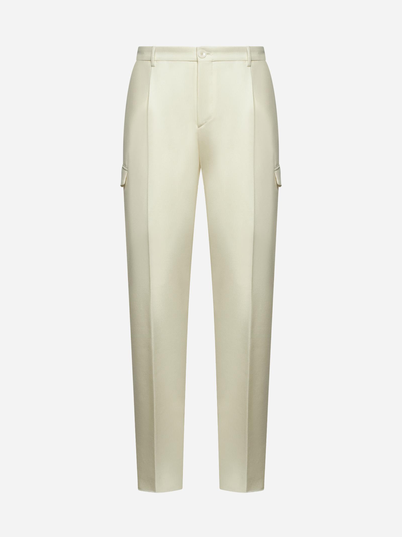 Ivory Wool Cargo Trousers