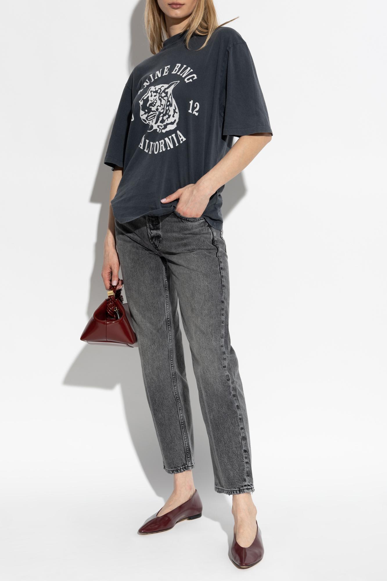 Shop Anine Bing T-shirt With Print In Washed Charcoal