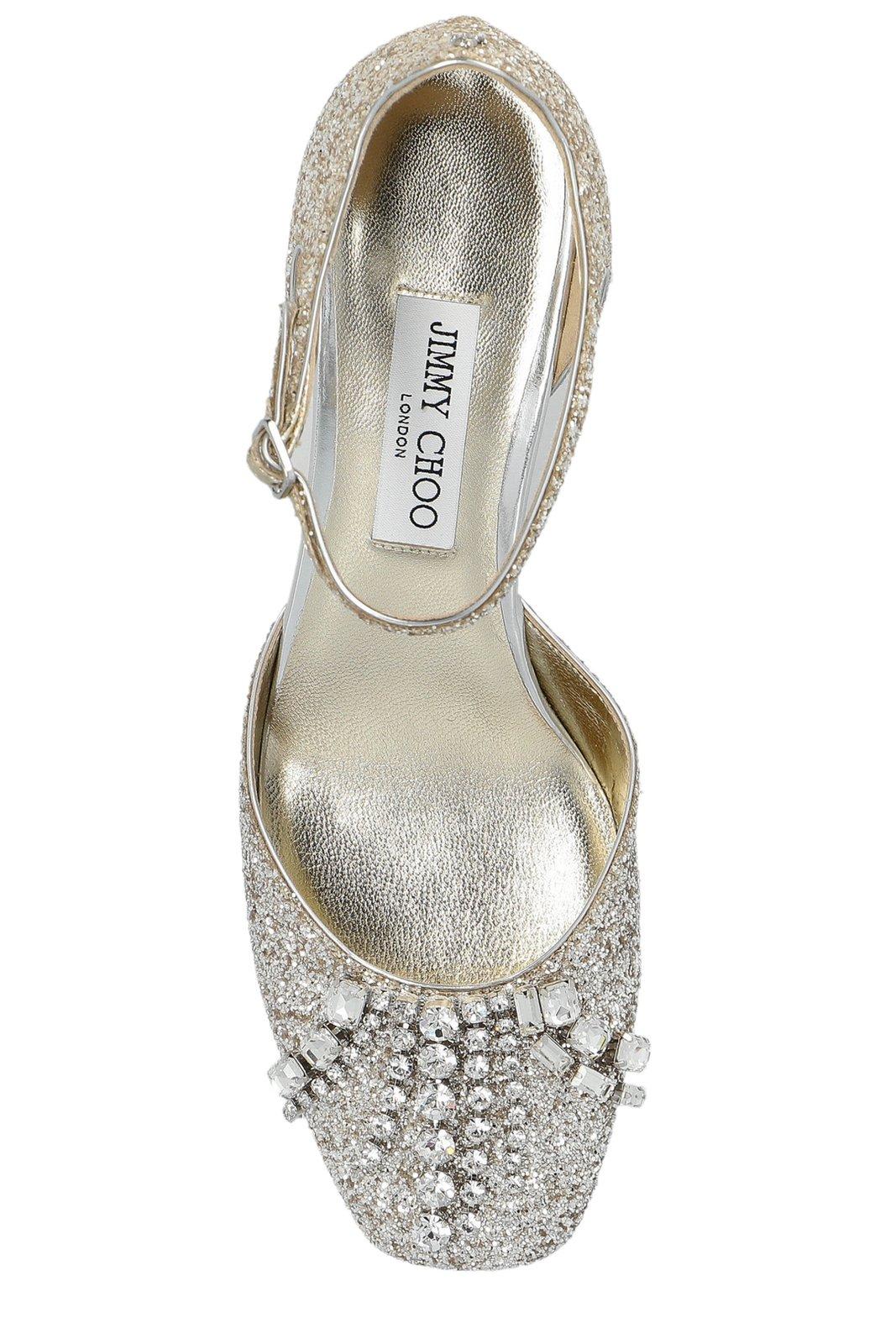 Jimmy Choo Embellished Ankle Strap Pumps In Gold