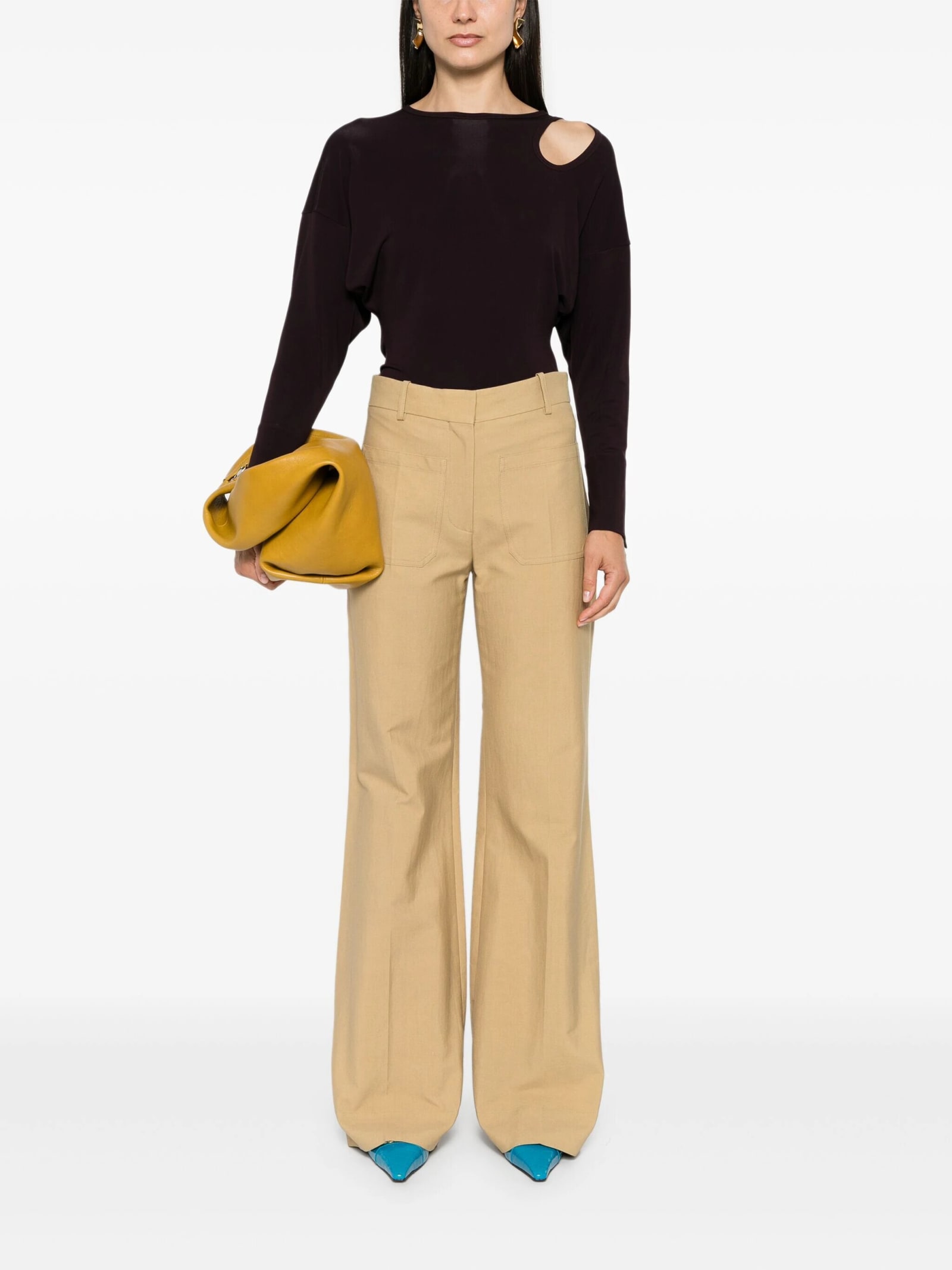 Shop Victoria Beckham Twist Detail Jersey Top In Deep Mahogany