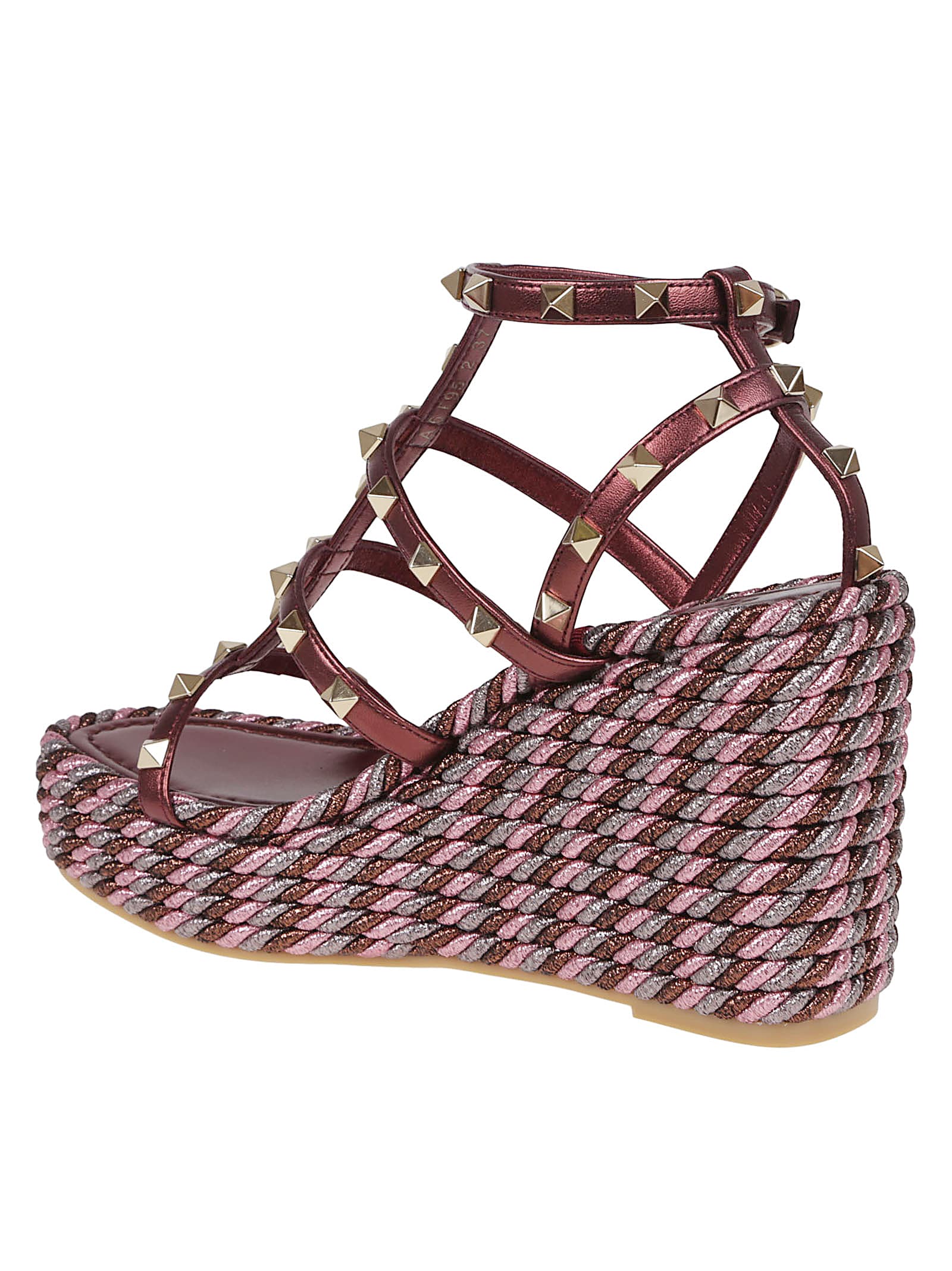 Valentino Garavani Rockstud Wedge Sandal In Laminated Nappa With 95mm Straps Woman Multicolour 42 In Red
