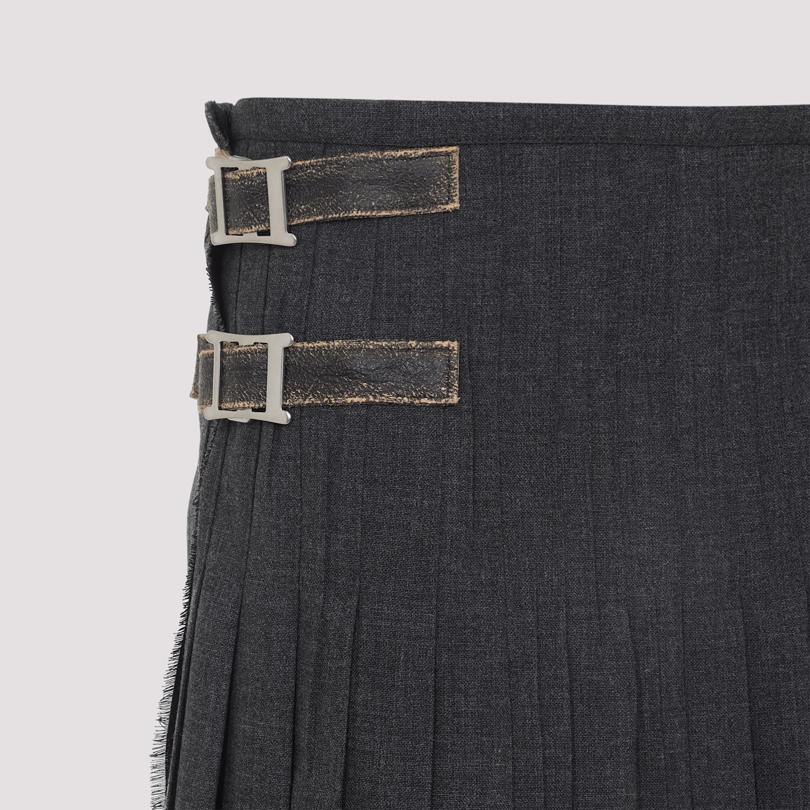 Prada Grey Virgin Wool Midi Skirt In Gray
