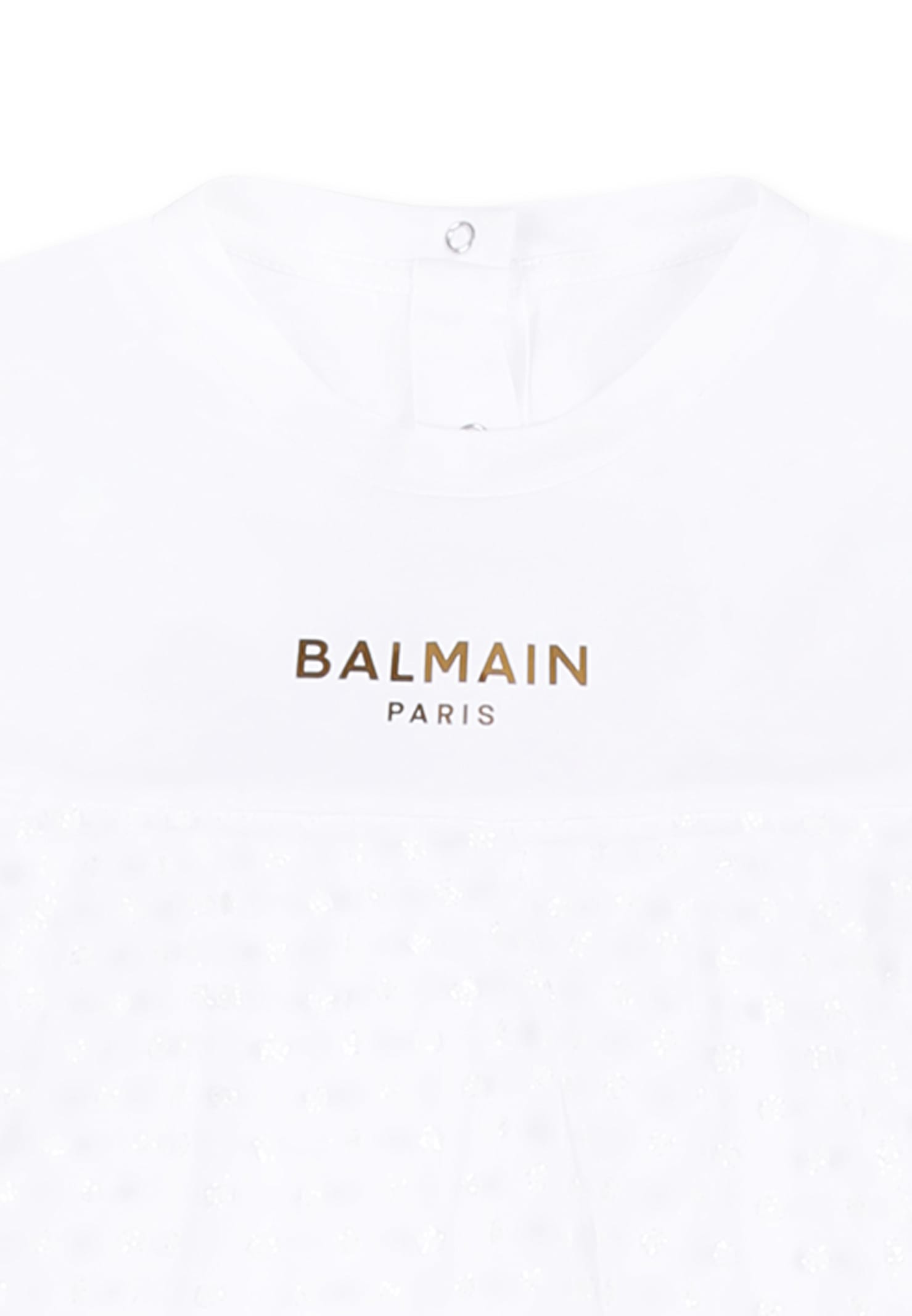 Balmain White Dress For Baby Girl With Logo In White