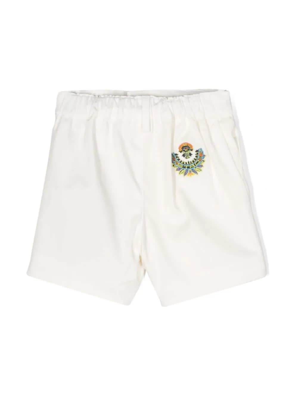 Shop Etro White Twill Shorts With Embroidery