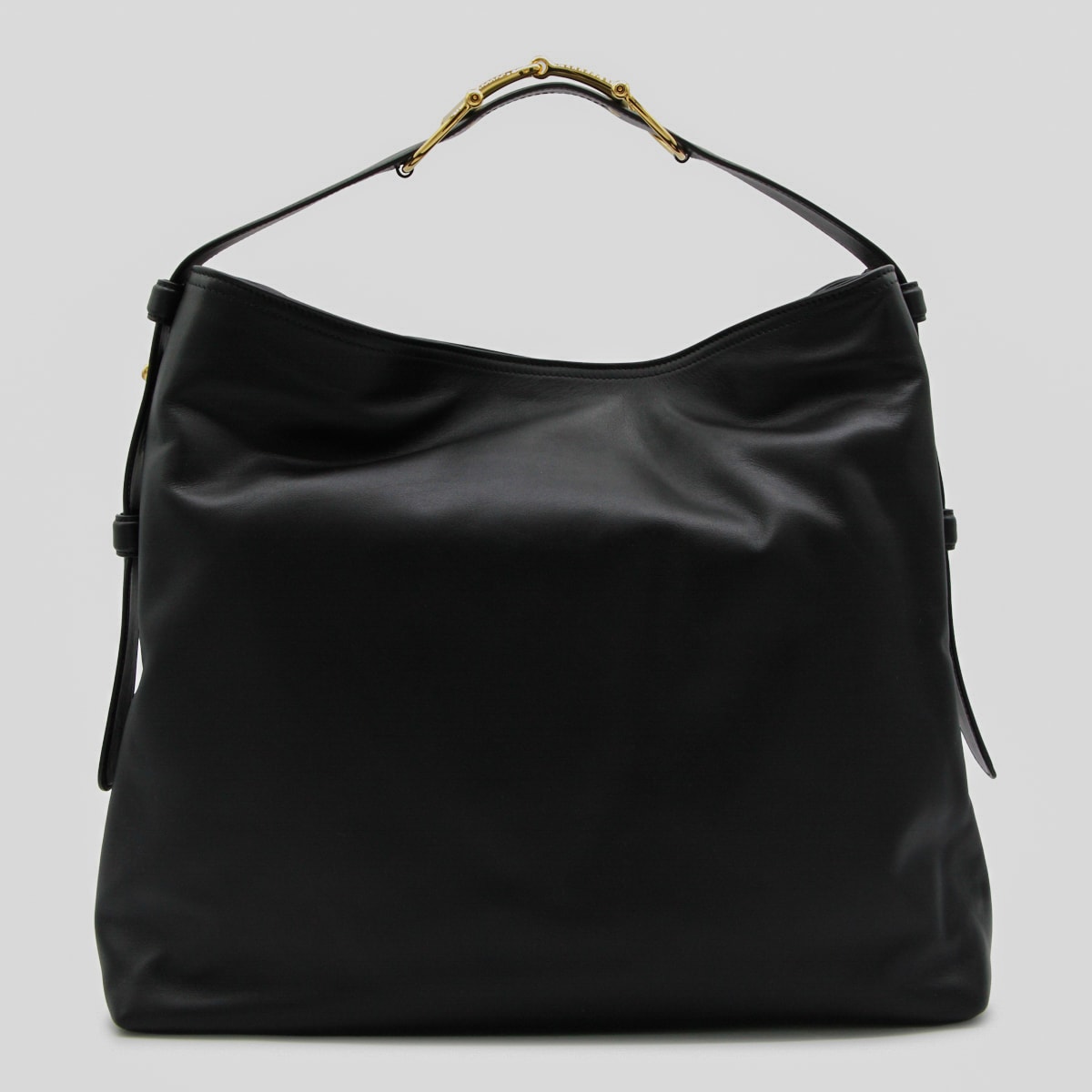 Gucci Black Leather Maxi Horsebit Shoulder Bag In Black