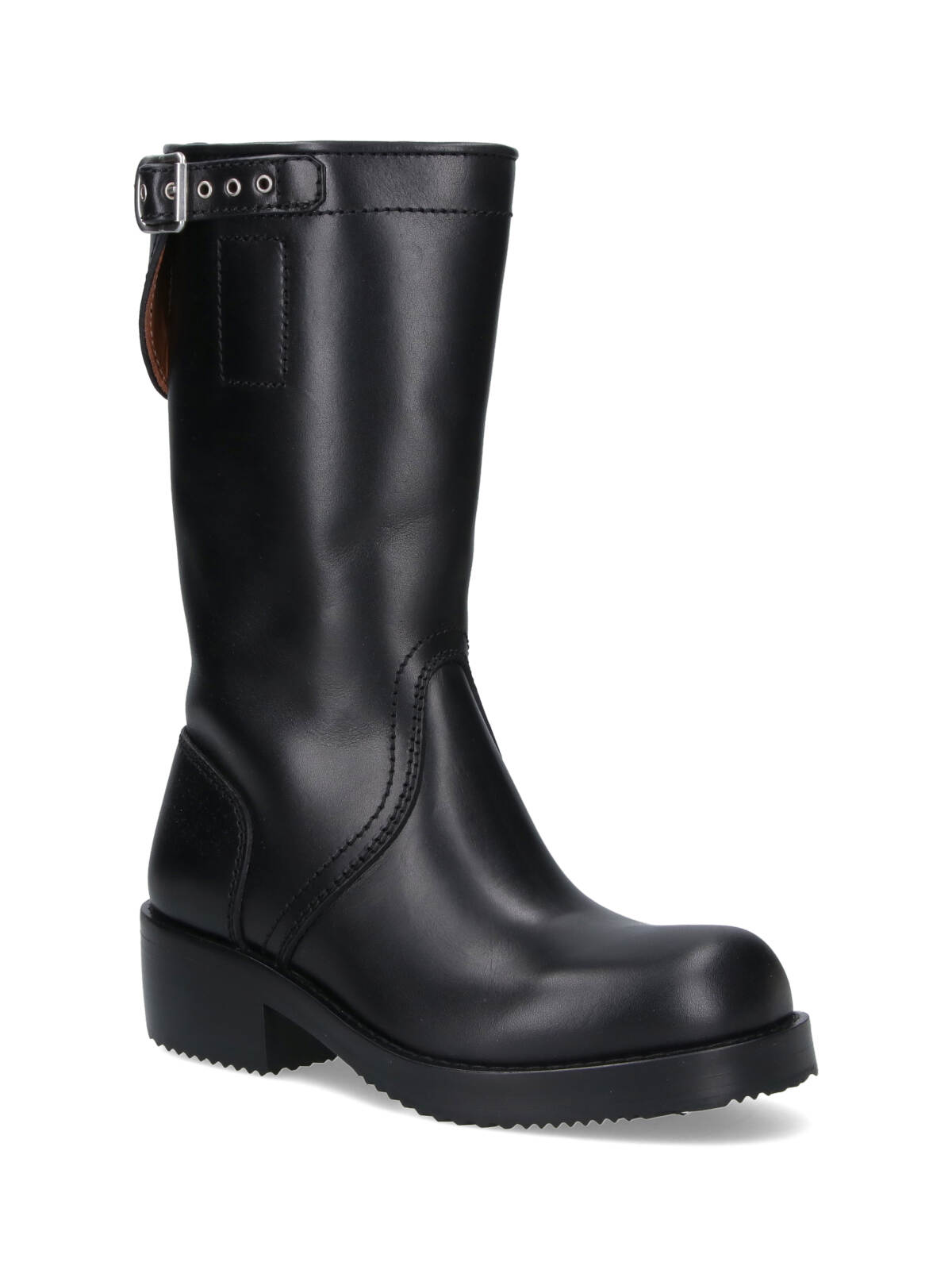 Dries Van Noten Mid-calf Block Heel Leather Boots With Buckle In Black