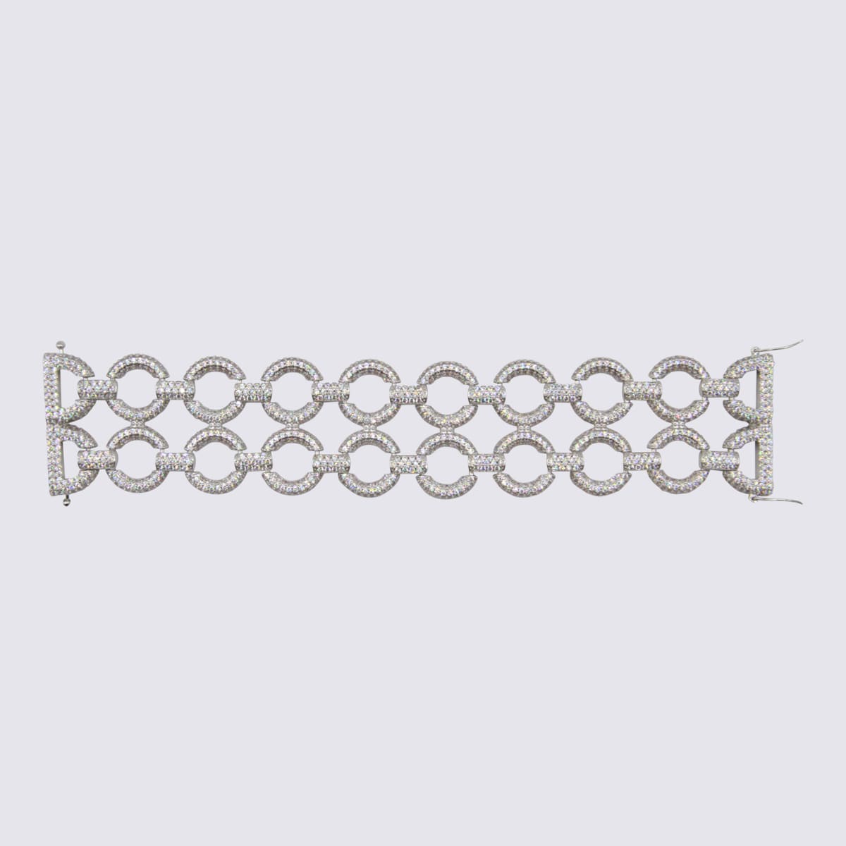 Self-portrait Circular Link Bracelets Featuring Rhinestone Embellishments In Silver