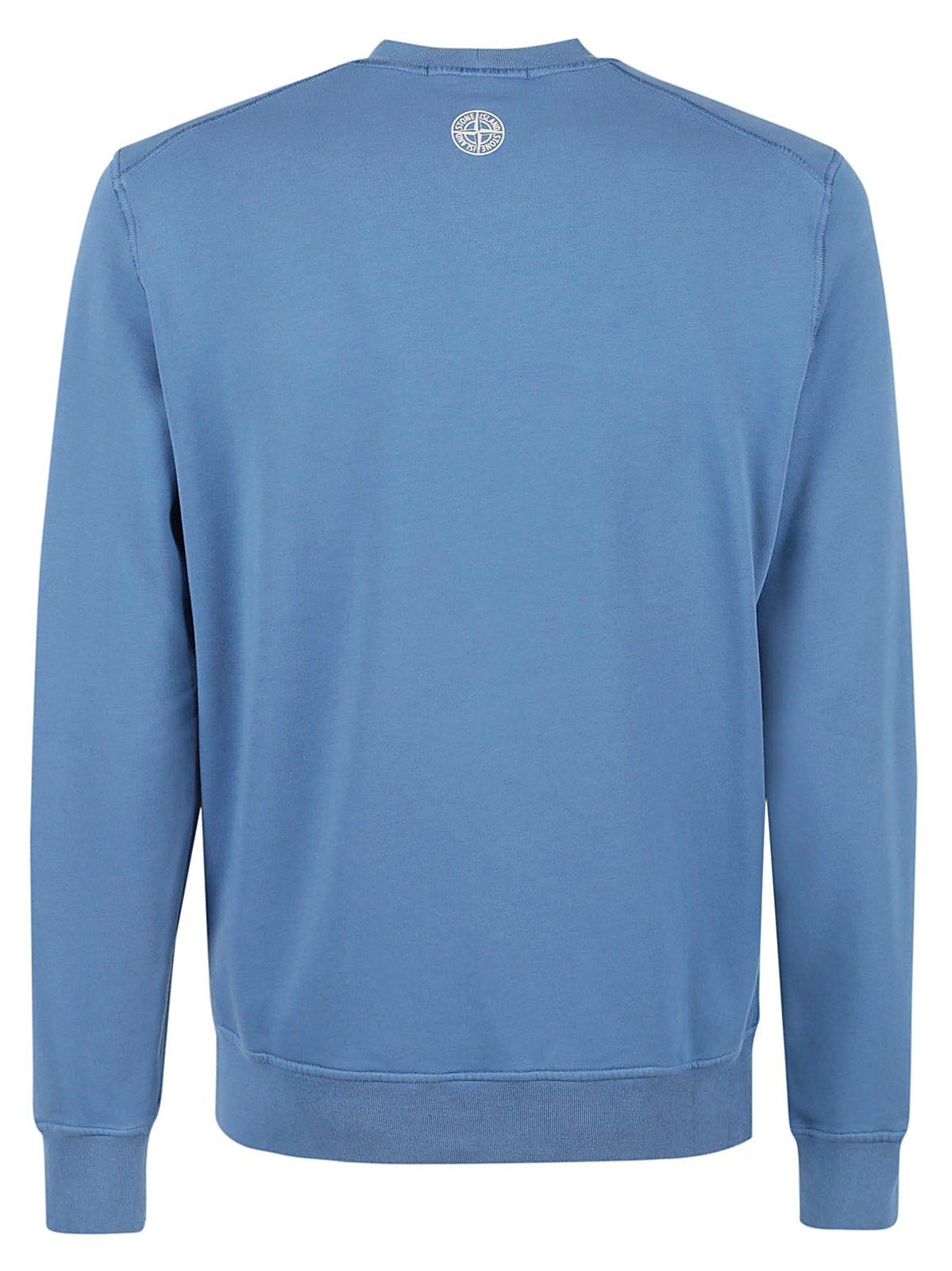 Shop Stone Island Logo Printed Crewneck Sweatshirt In Blue