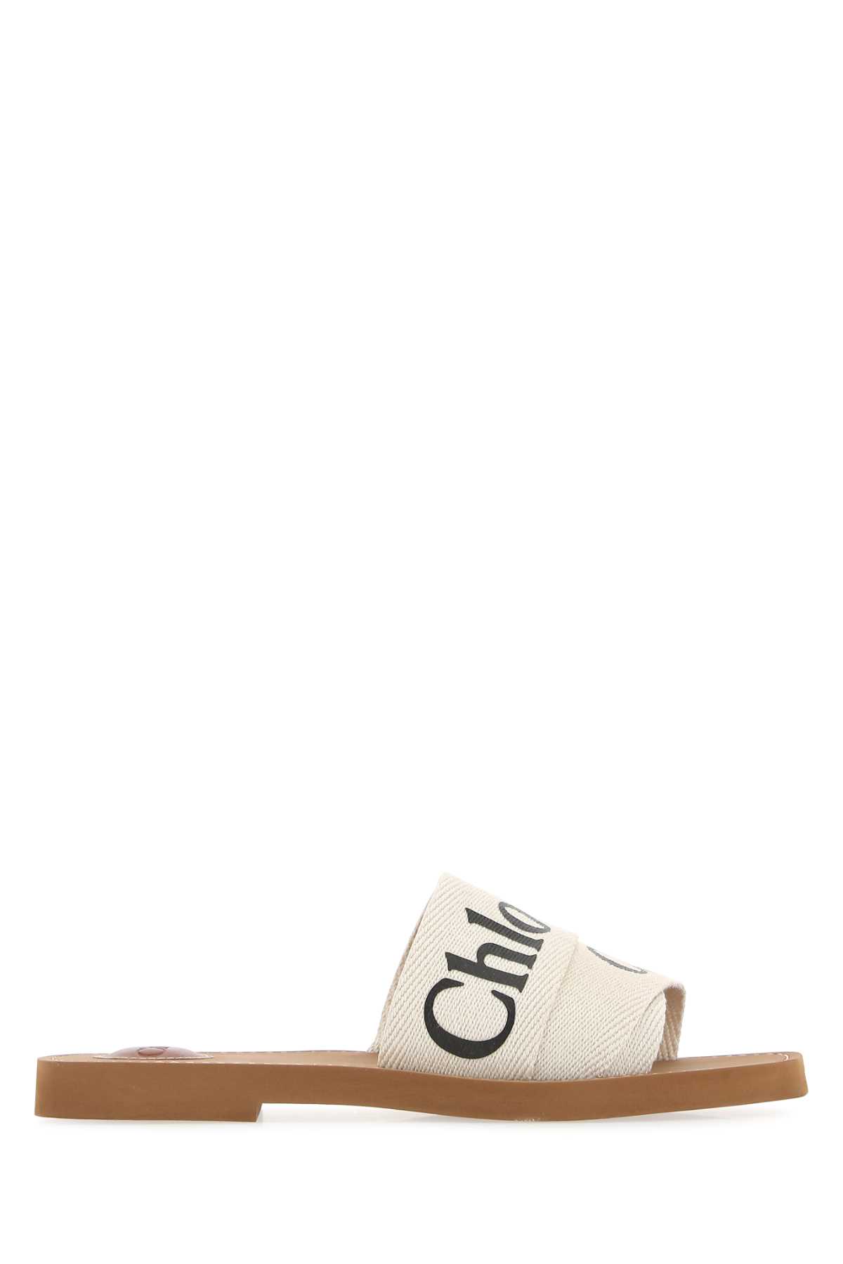 Chloé Ivory Linen Woody Slippers