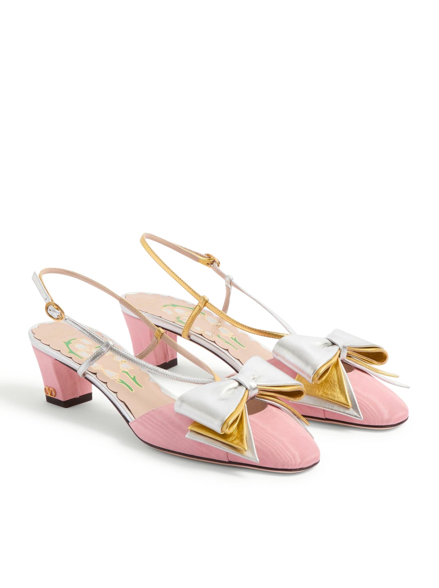 Valentino Scarpe Con Tacco Bowow In Tessuto Rosa Donna In Bubblesilveroldgold