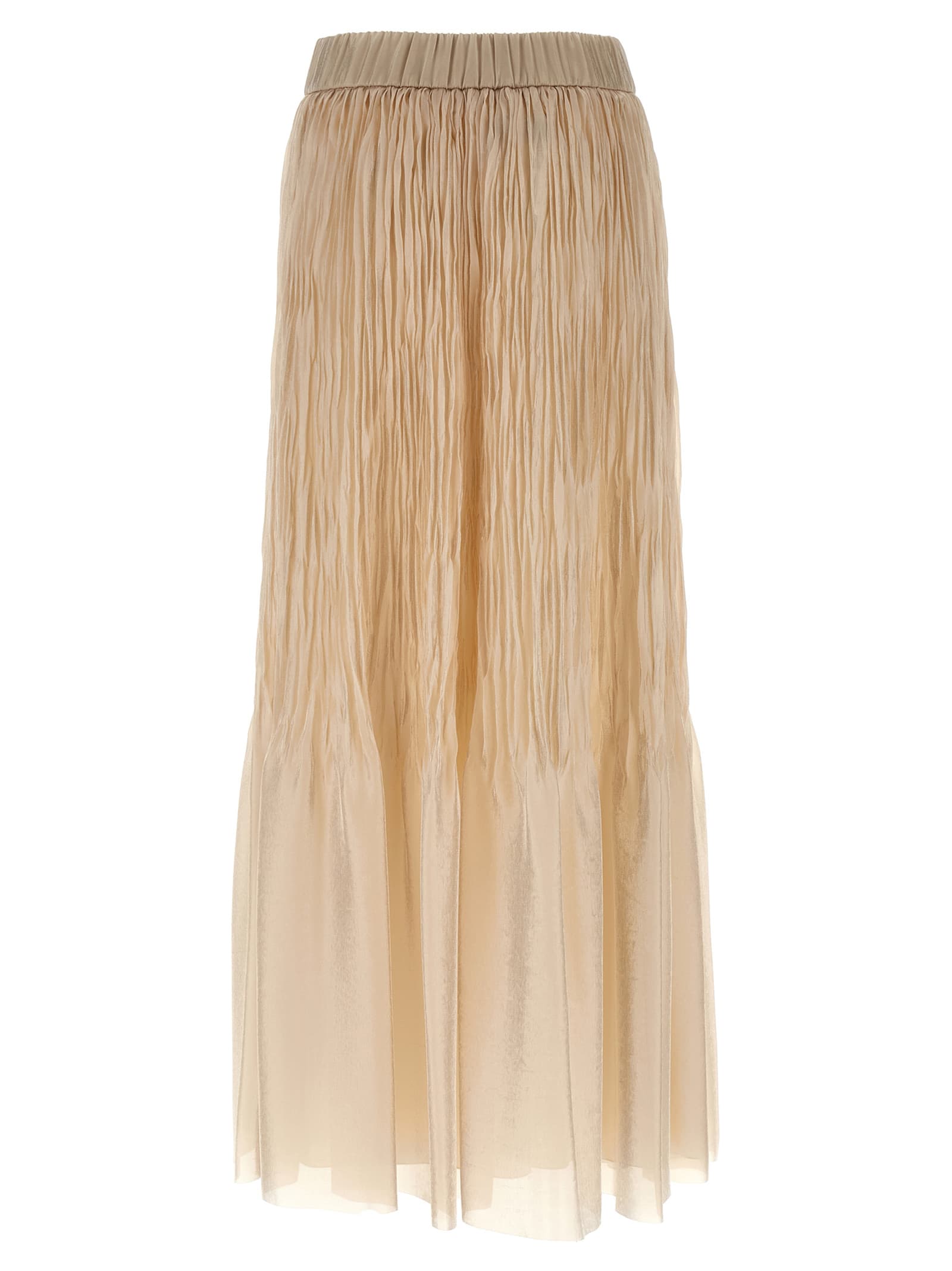 Peserico Textured Pleated Skirt Elastic Waistband In Sand