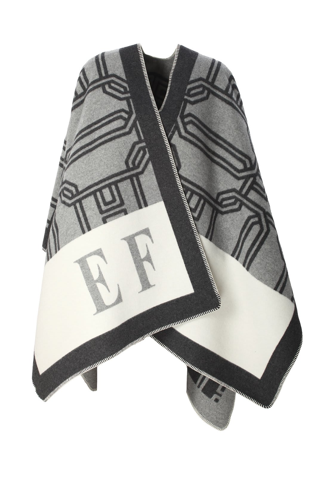 Shop Elisabetta Franchi Lettering Jacquard Cape In Perla Steel