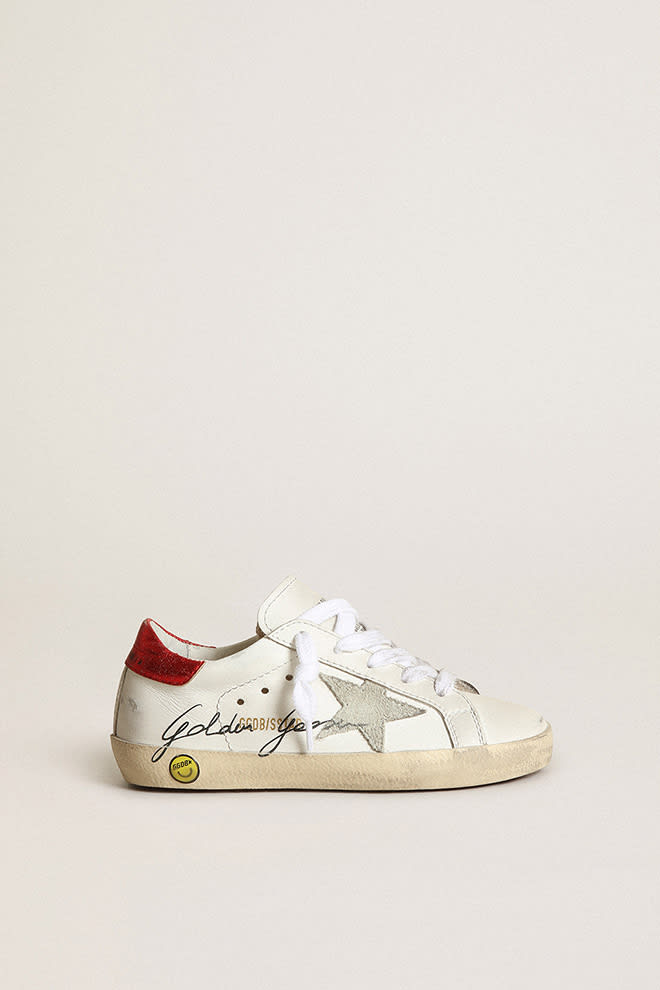 Golden Goose Kids' Sneakers Super-star In Bianco-rosso