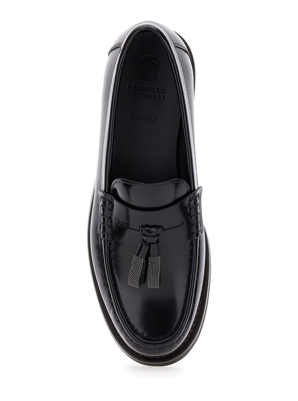 Shop Brunello Cucinelli Black Loafers With Monile Detail In Patent Leather Woman