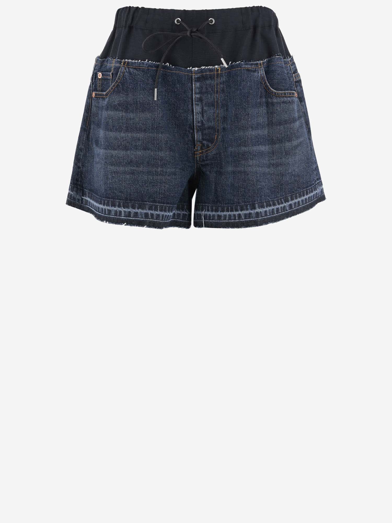 Shop Sacai Cotton Denim Shorts In Blue