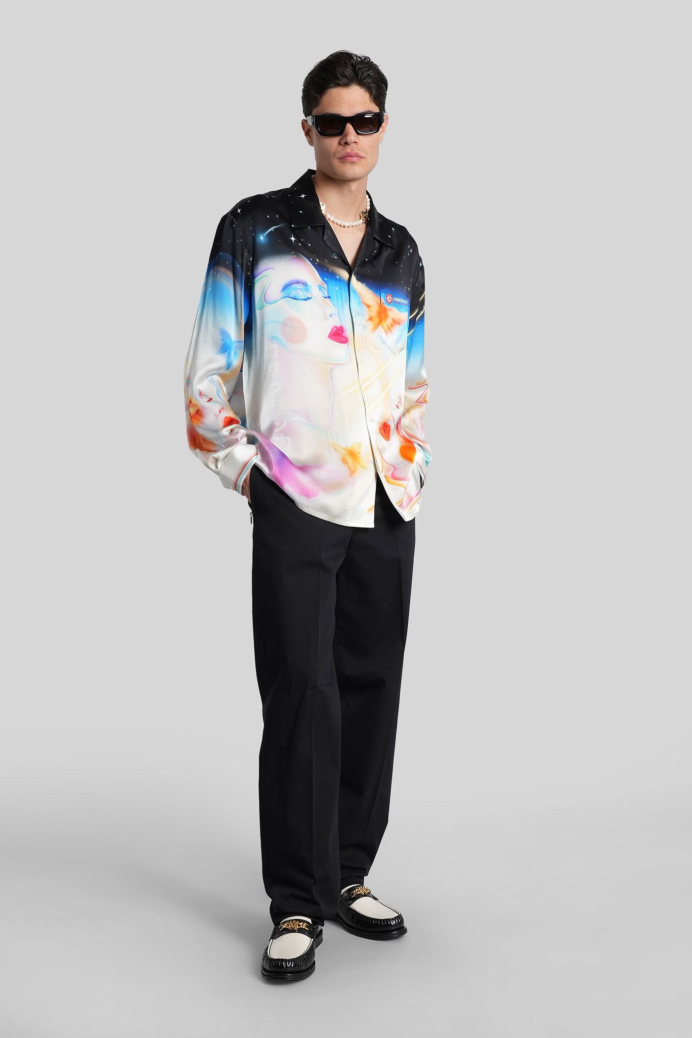 Casablanca Mens Galactic Connection Cuban-collar Graphic-pattern Silk Shirt In Neutral