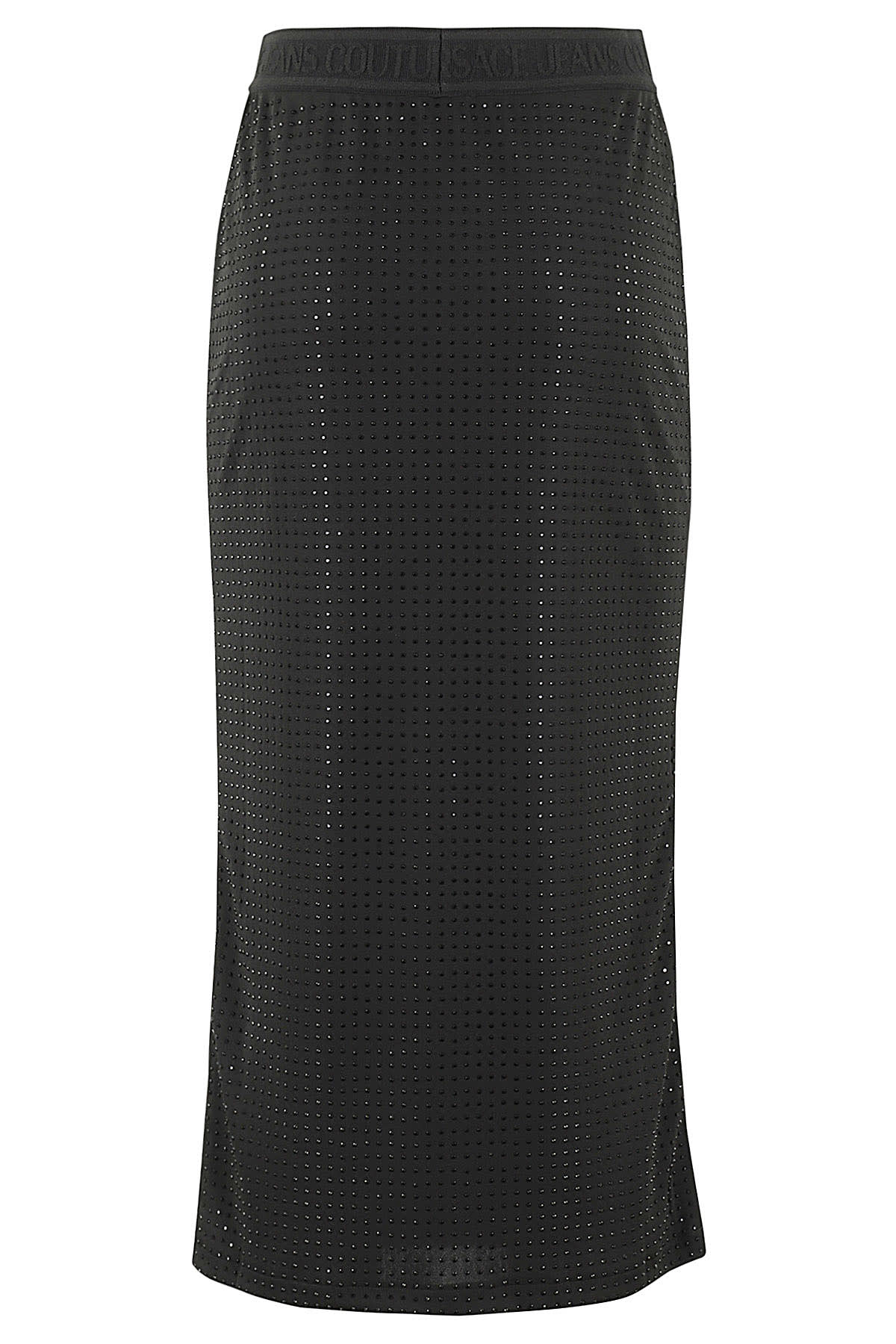Versace Jeans Couture Black Midi Skirt With Logo Waistband In Black