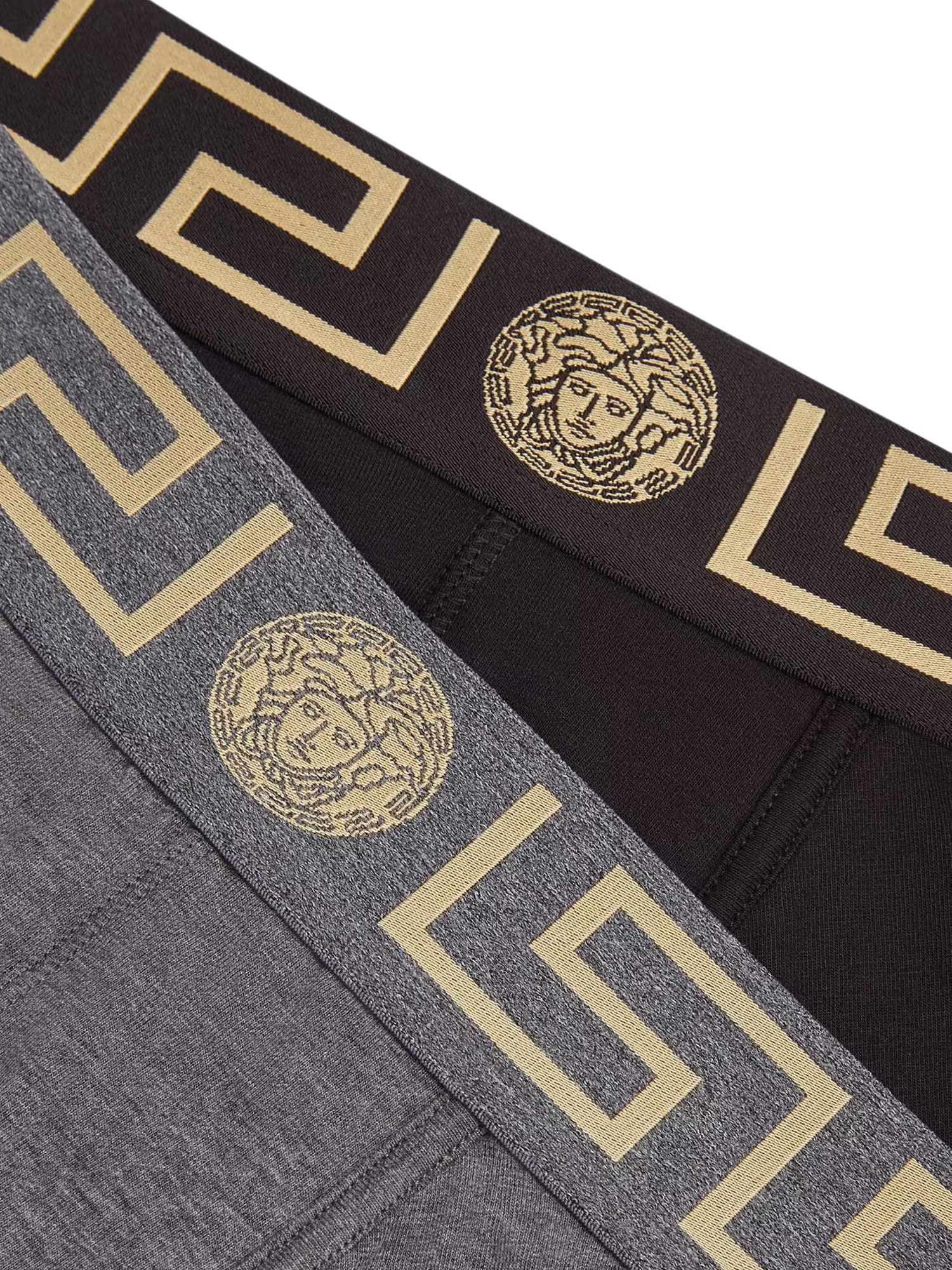 Shop Versace Pack Of Two Boxer Shorts With Greek Motif In Bk/gr