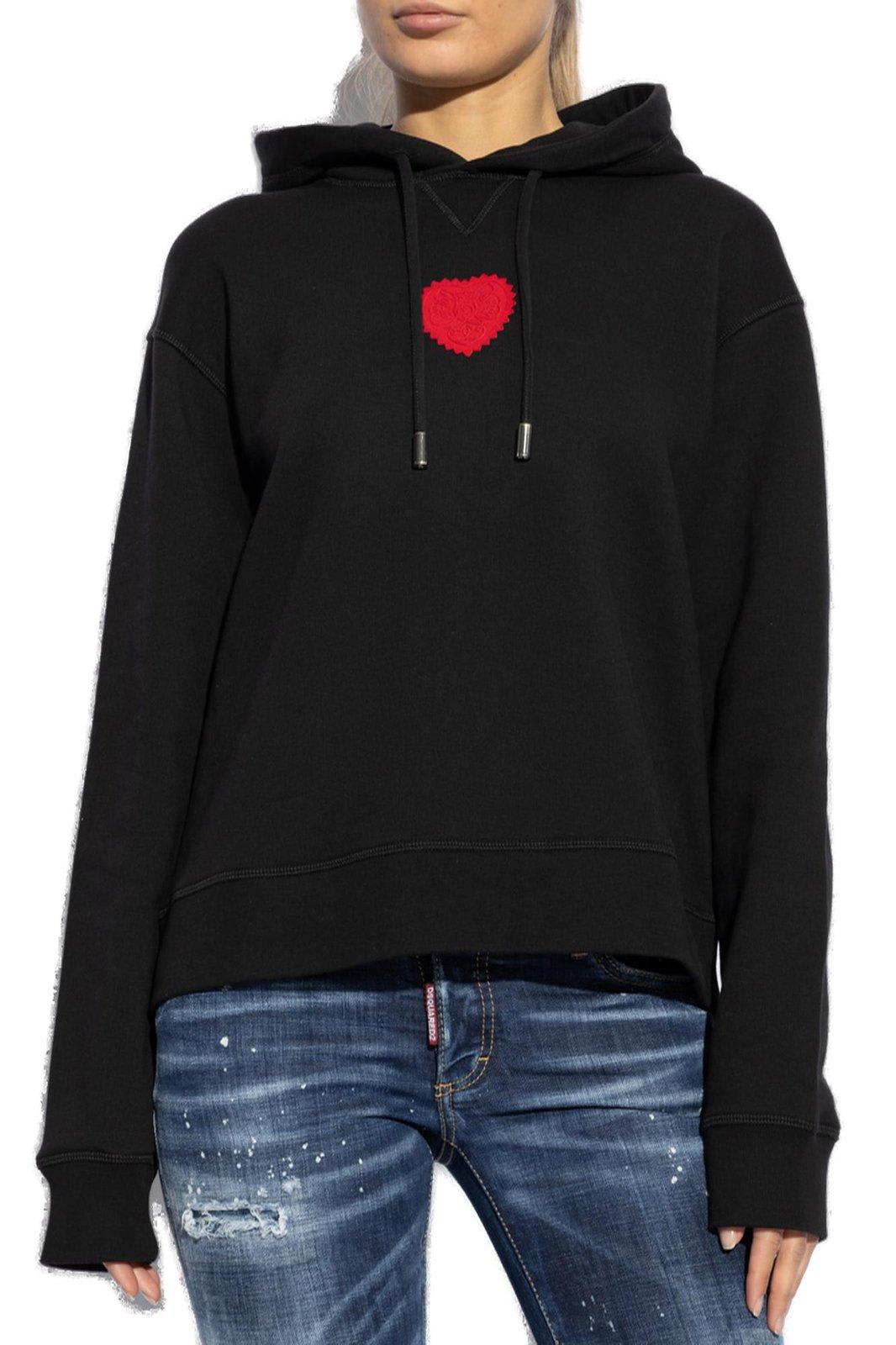 Shop Dsquared2 Heart Patch Drawstring Hoodie In Nero