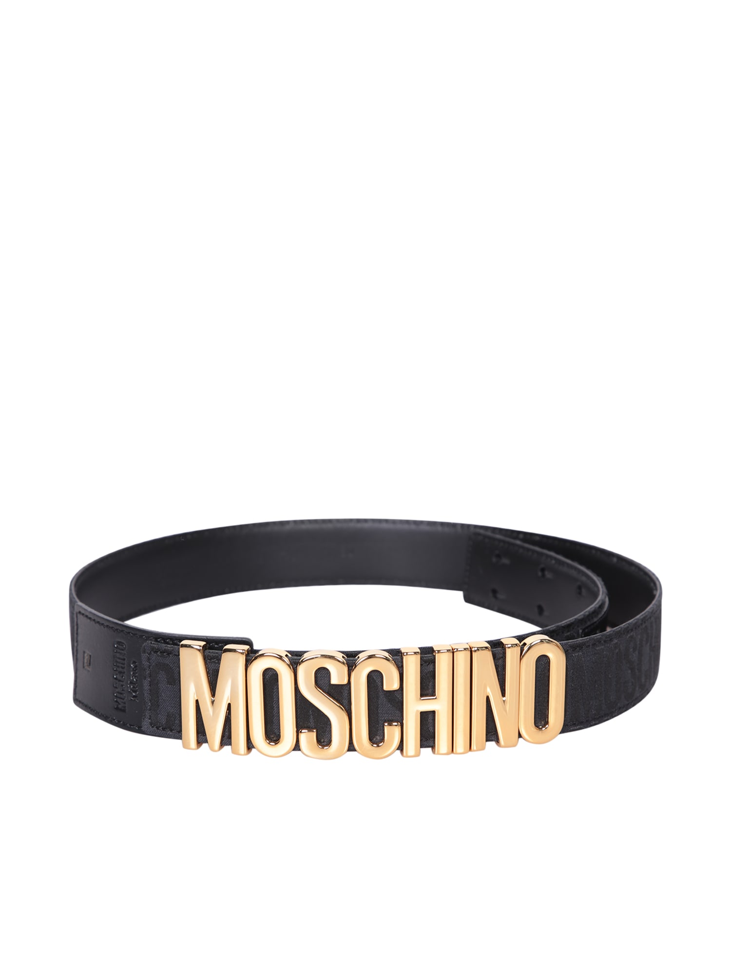 Shop Moschino Black And Gold Logo Belt