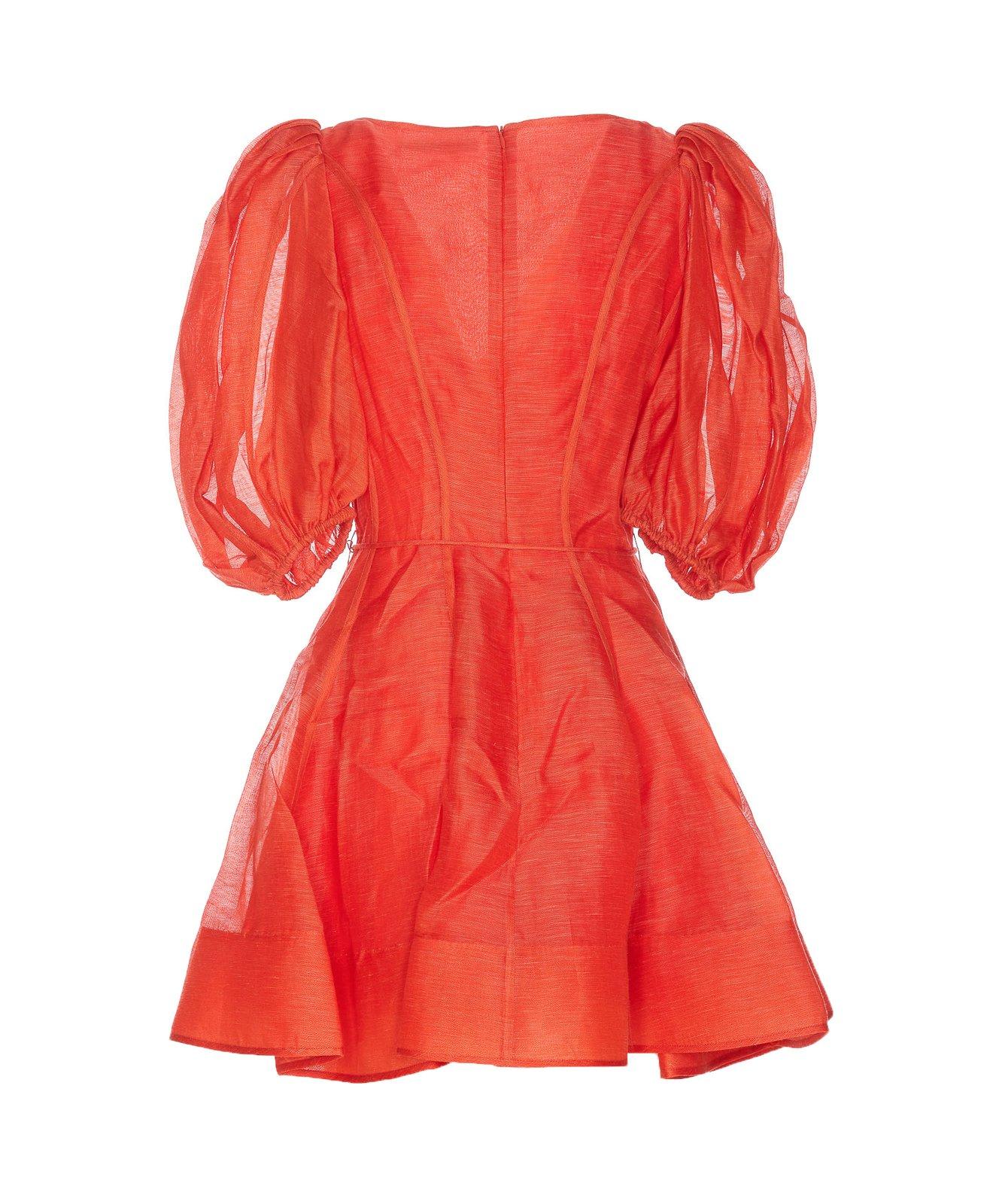 Shop Zimmermann Tranquillity Puff-sleeved Mini Dress In Rosso