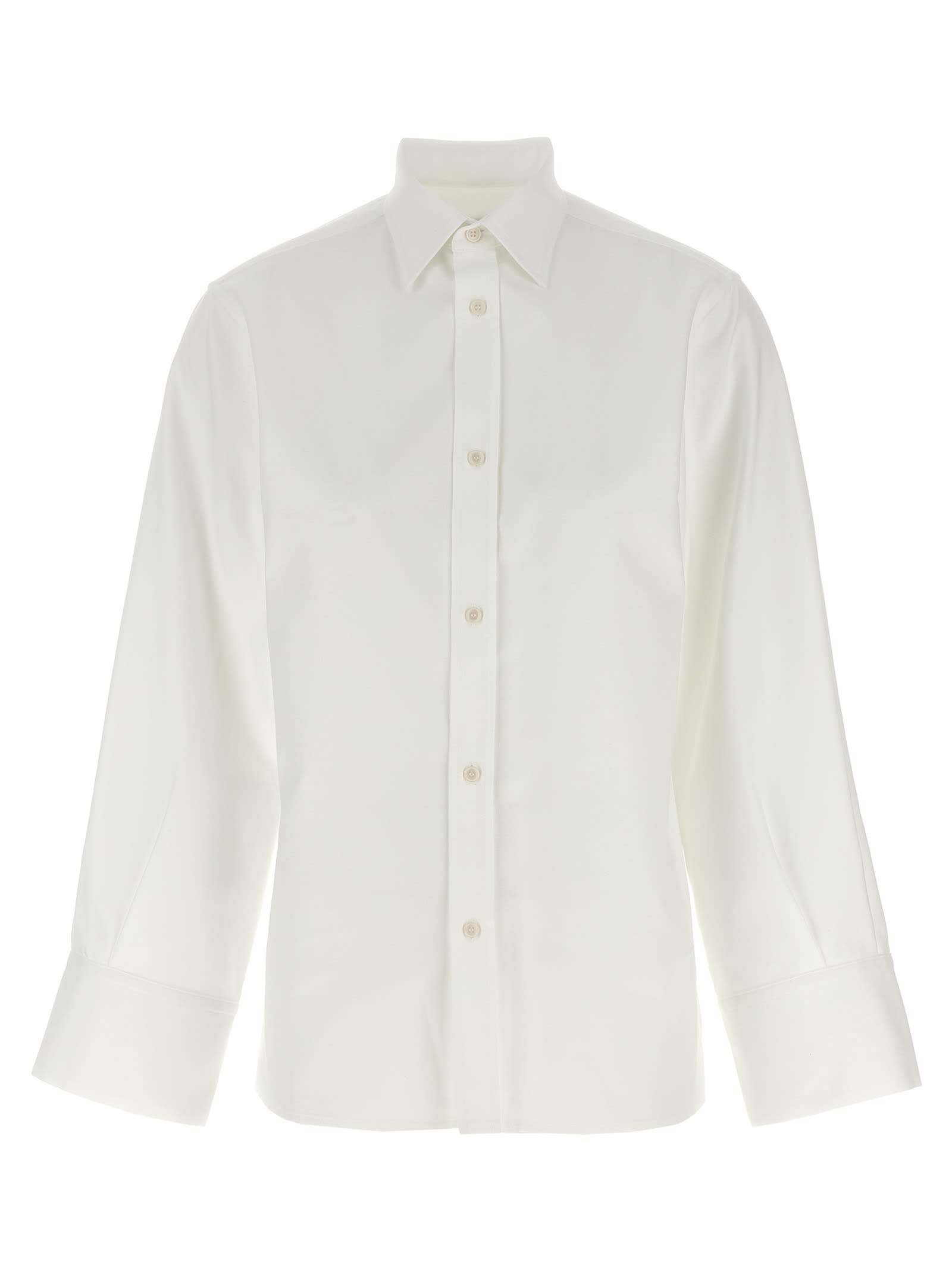 Darkpark Structured Collar Cotton Shirt With Long Sleeves And Side Slits In White