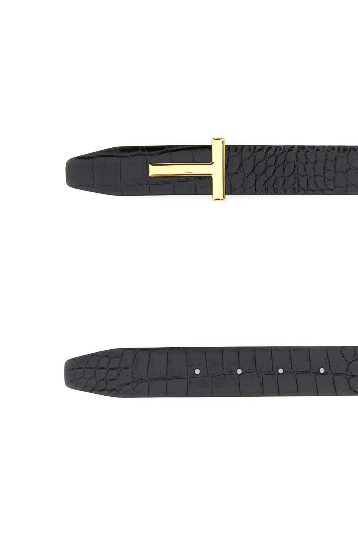 Tom Ford Crocodile-embossed T-buckle Belt In Black