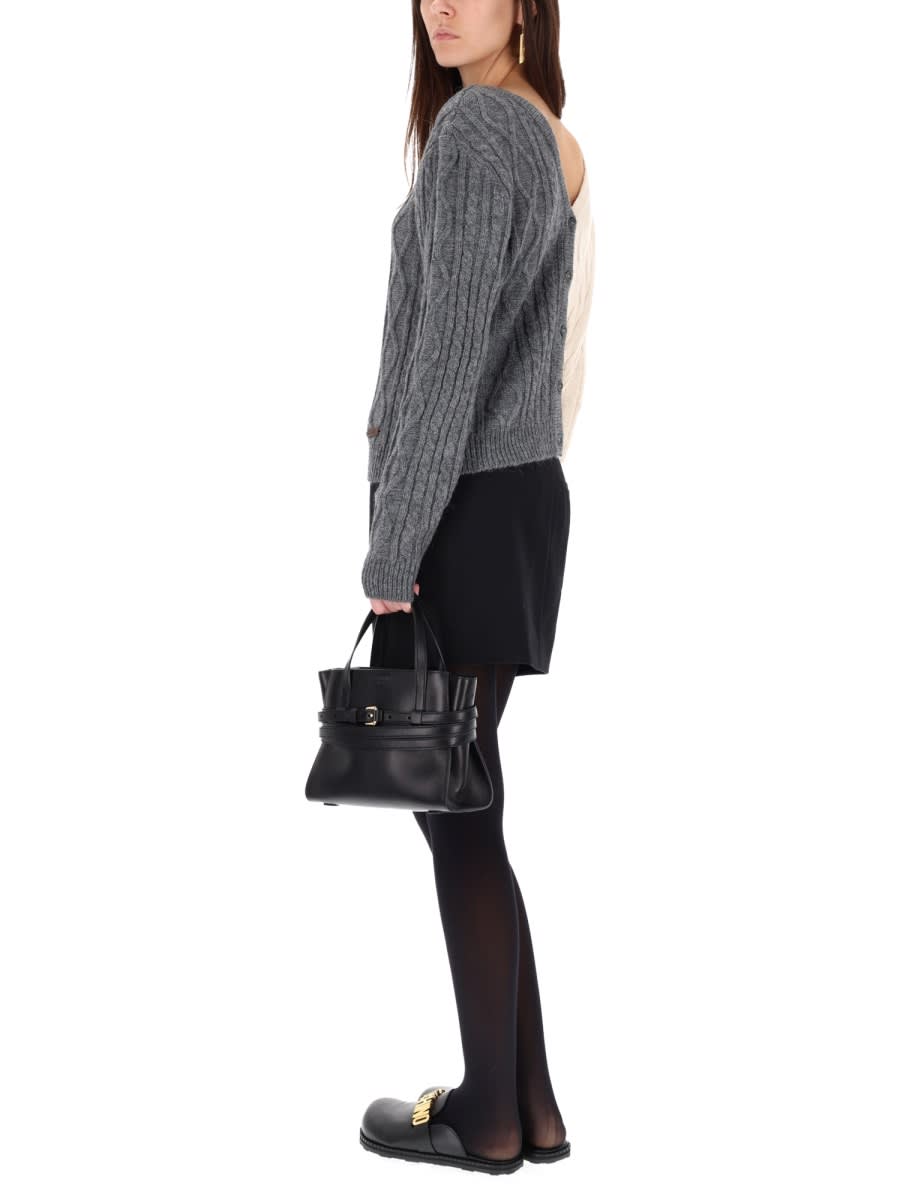 Moschino Cable Knit Color Block Long Sleeve Sweater In Gray