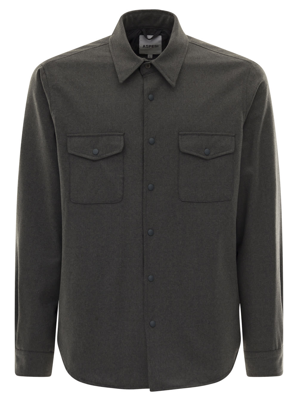 Grey Padded Shirt With Pockets In Flannel Man Aspesi