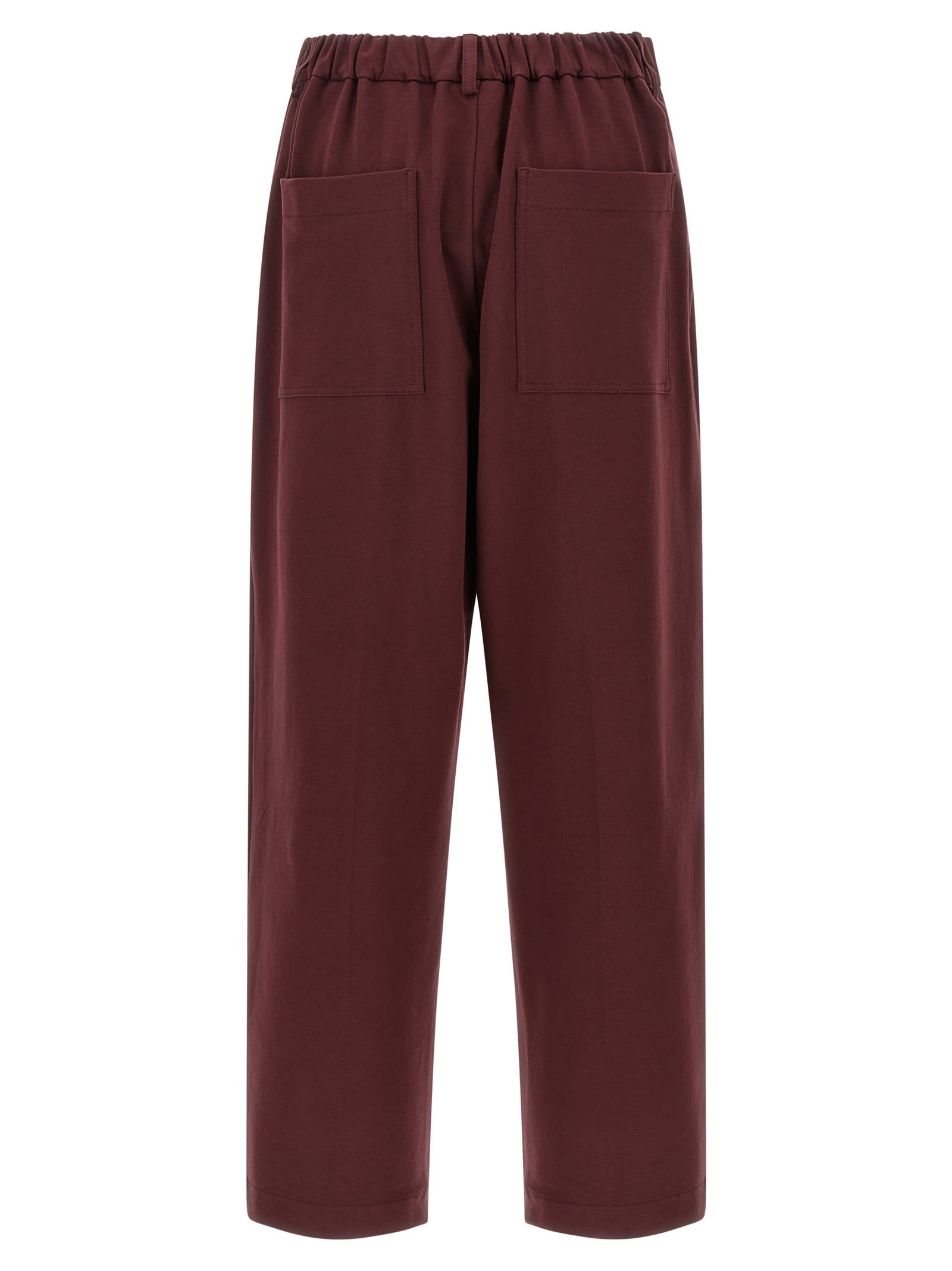 Brunello Cucinelli Cropped Trousers With Elastic Waistband And Pockets In Burgundy