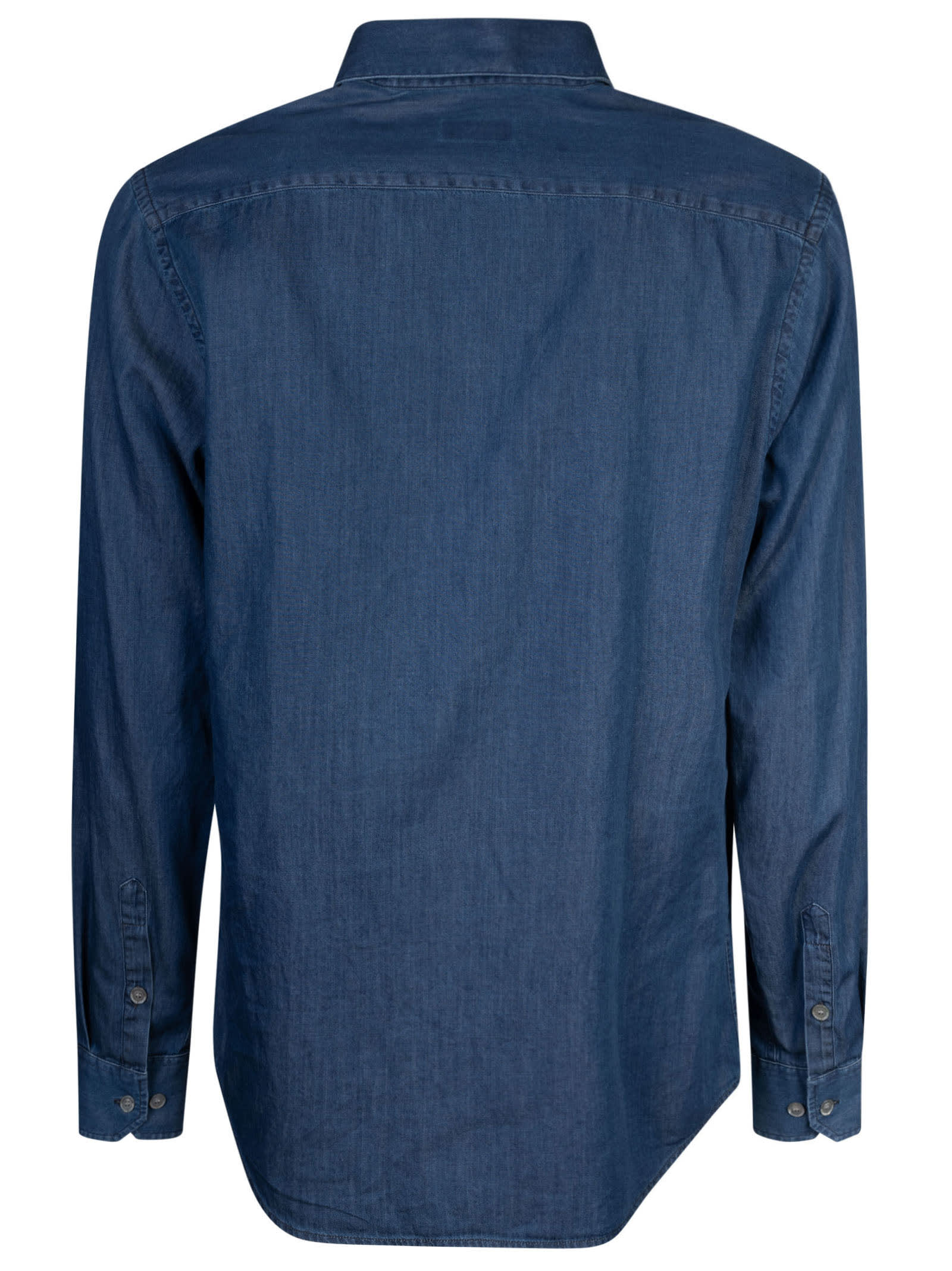 Shop Giorgio Armani Round Hem Plain Shirt In Blue Denim