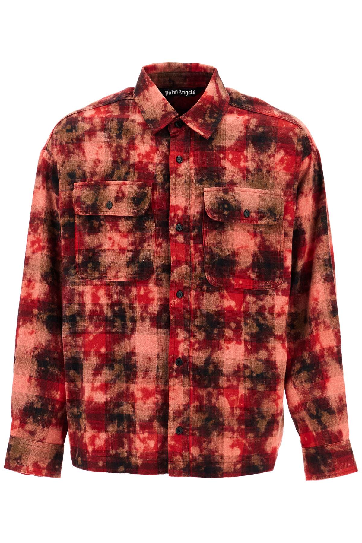 Shop Palm Angels Flannel Shirt With Curved Logo In Red